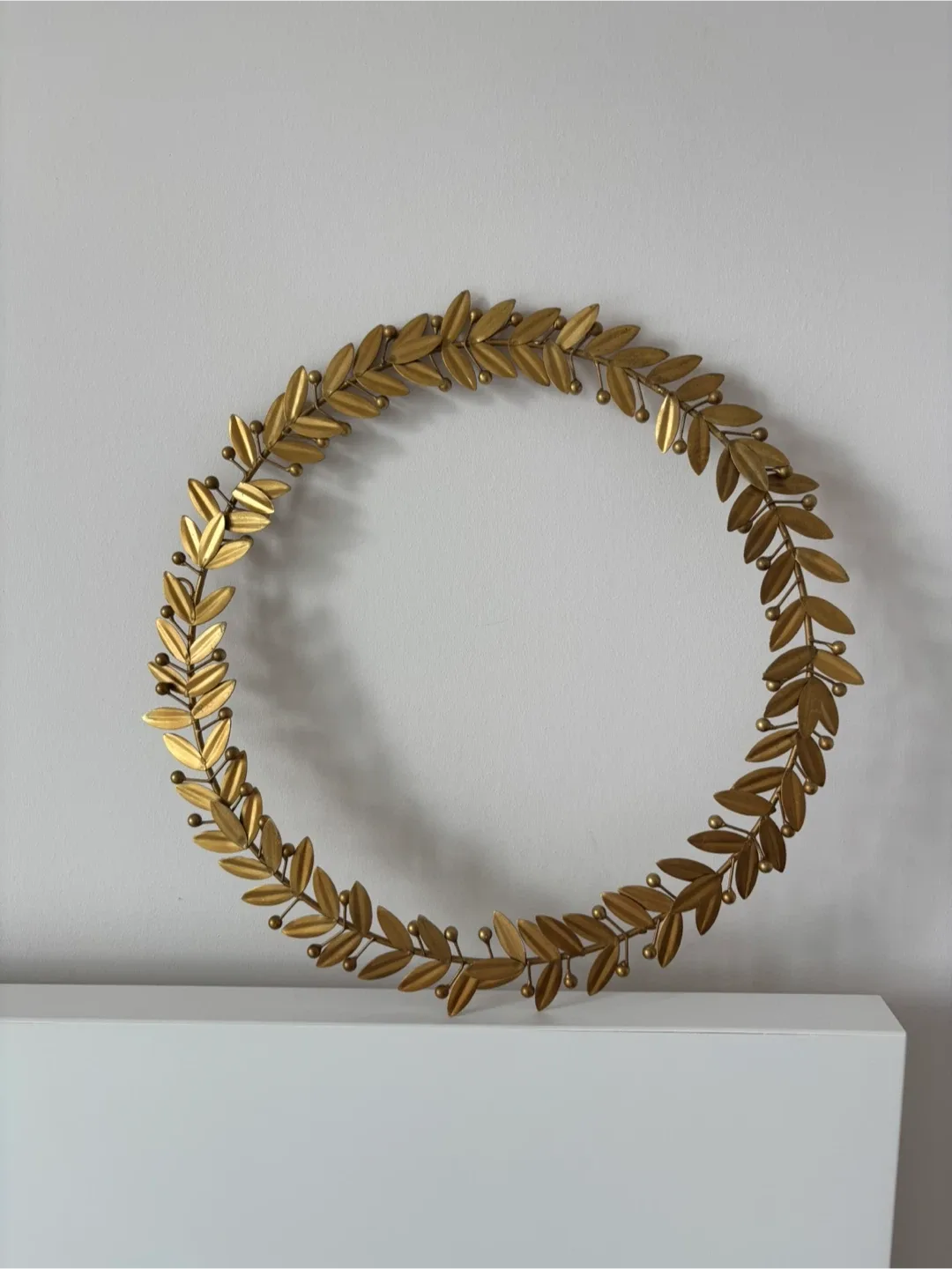 Metal Leaf Wreath, 14” diameter - gold holiday decor thumbnail