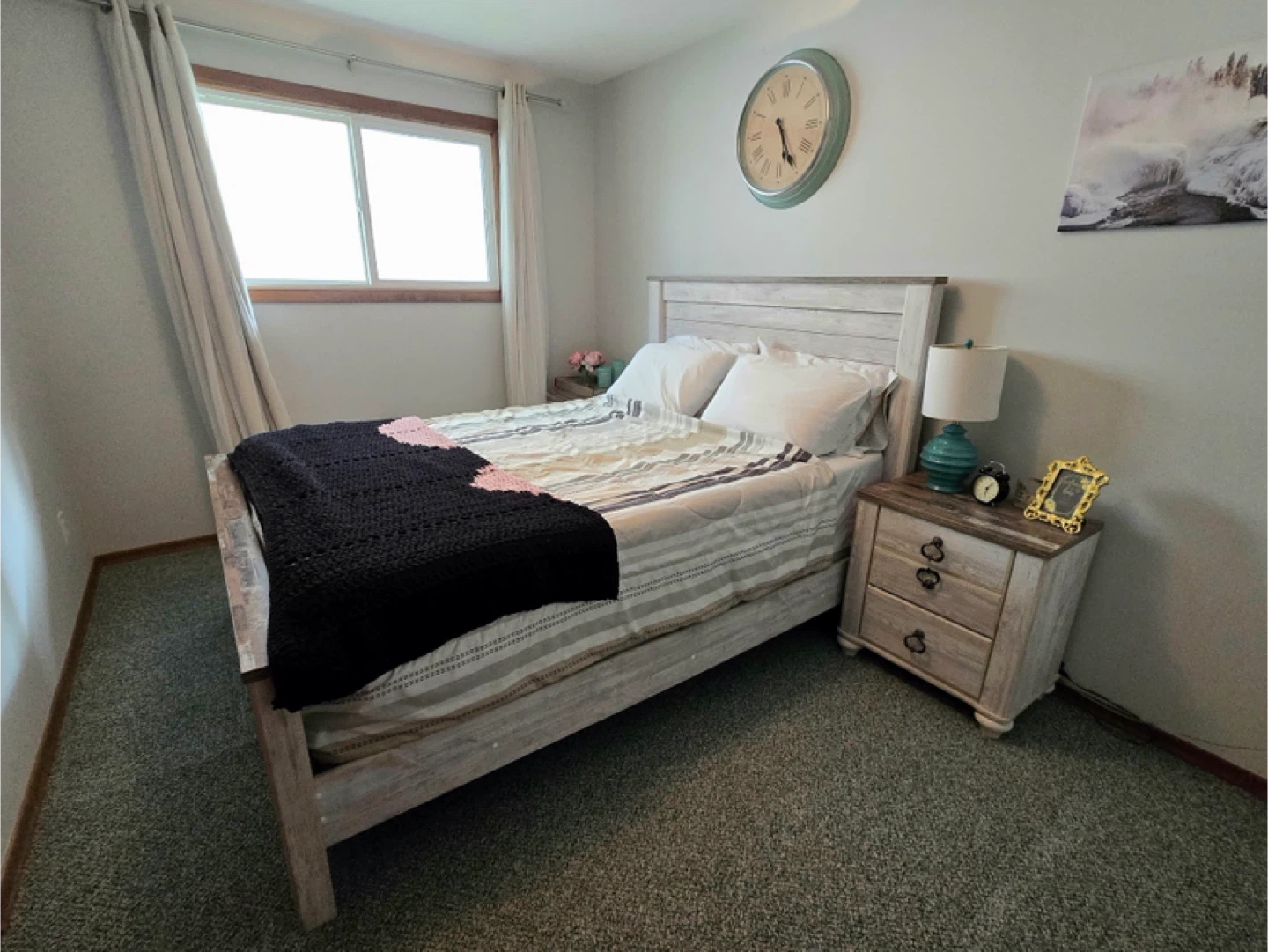 Queen sized bed frame with 2 end tables