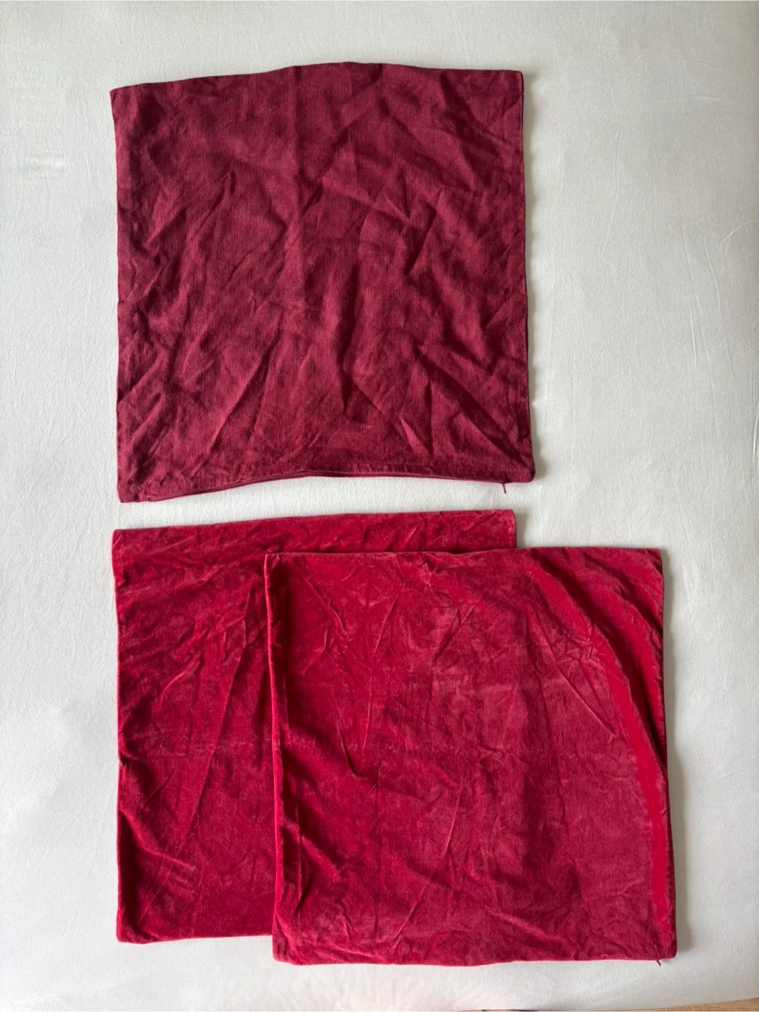 3 throw pillow covers: Burgundy Linen & Red Velvet (18”x18”) thumbnail