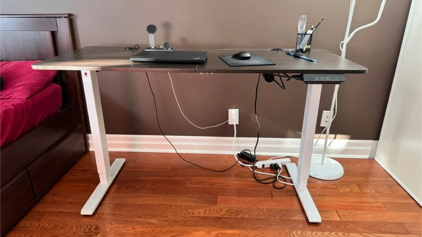 MotionGrey Adjustable Height Standing Desk - Brown & White image indicator(3)