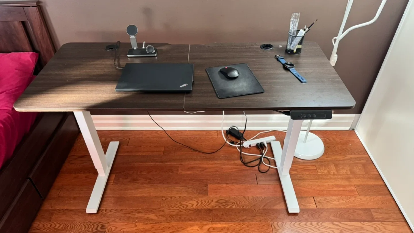 MotionGrey Adjustable Height Standing Desk - Brown & White thumbnail