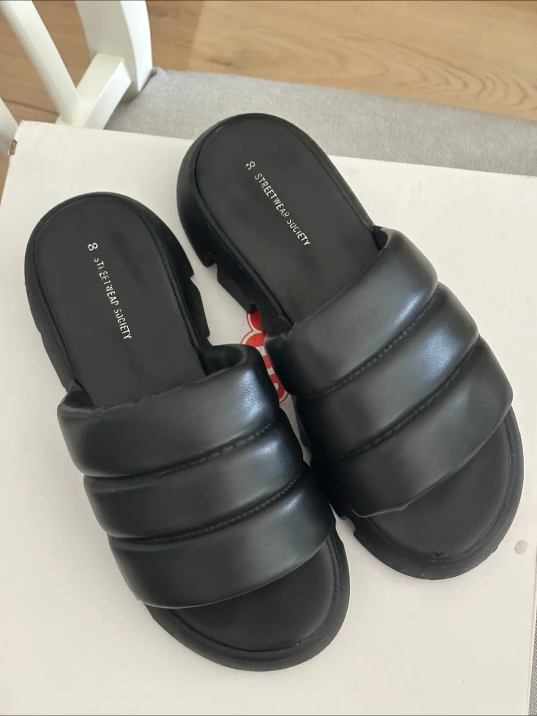 Streetwear Society Black Padded Slides - Size 8 thumbnail