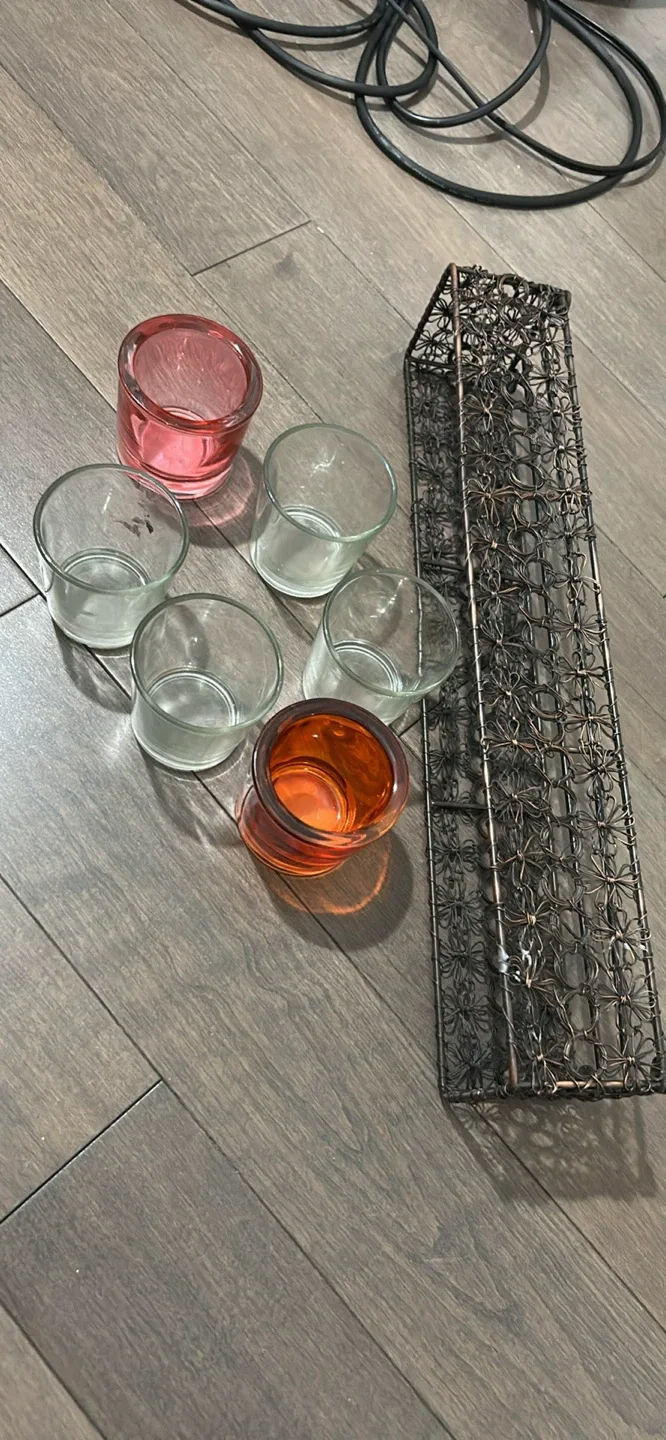 Metal Candle Holder with 6 Glass Cups thumbnail