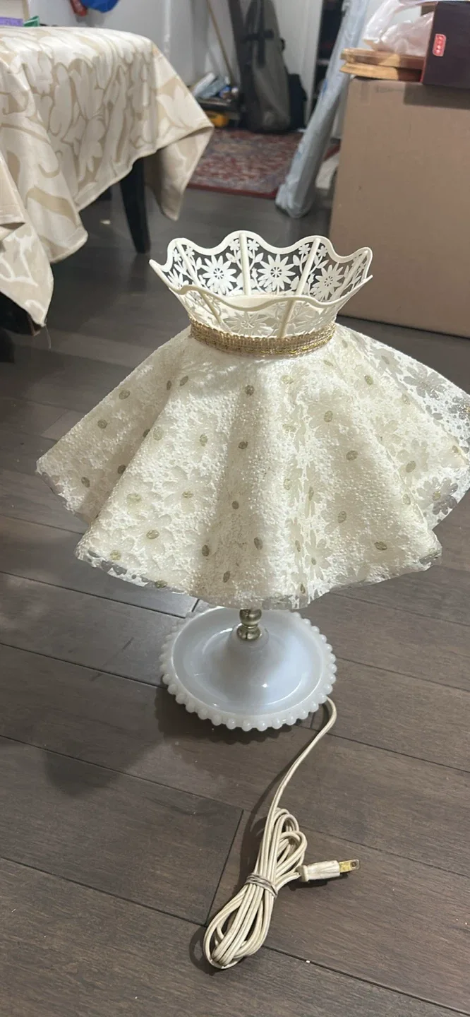 Vintage Style White Lace Table Lamp image indicator(2)