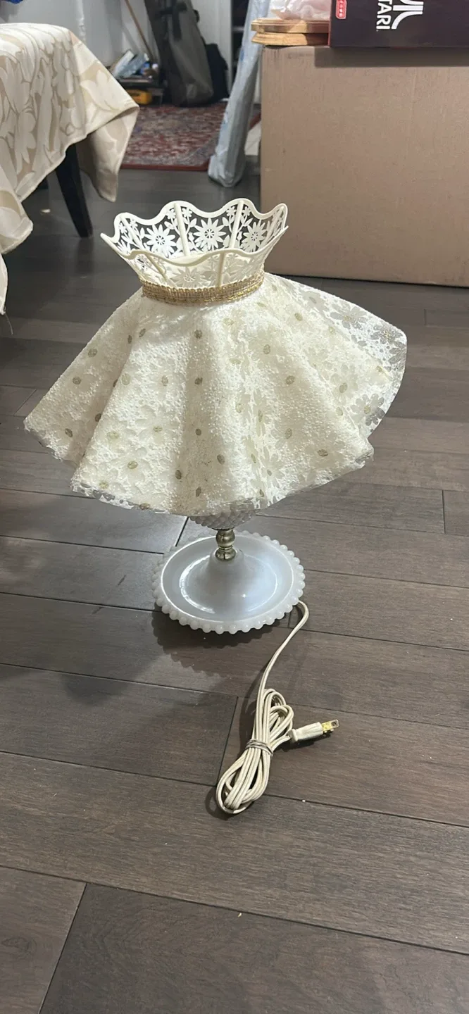 Vintage Style White Lace Table Lamp image indicator(3)