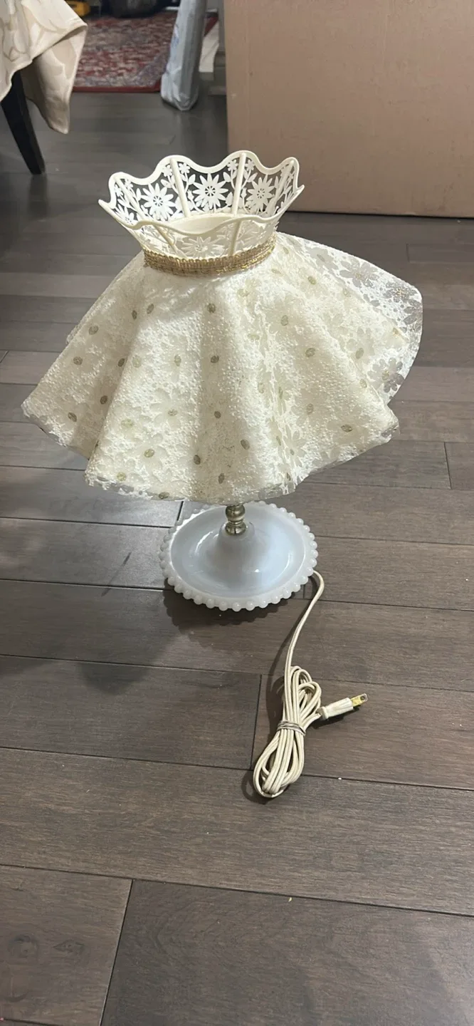 Vintage Style White Lace Table Lamp image indicator(4)