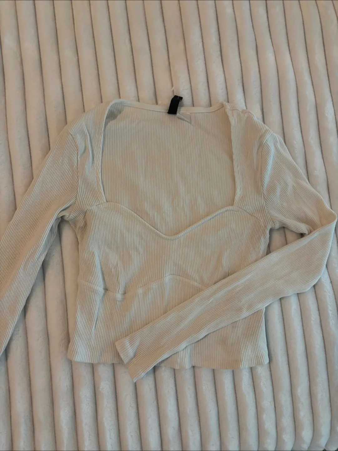 Ribbed Long Sleeve Top - Cream thumbnail