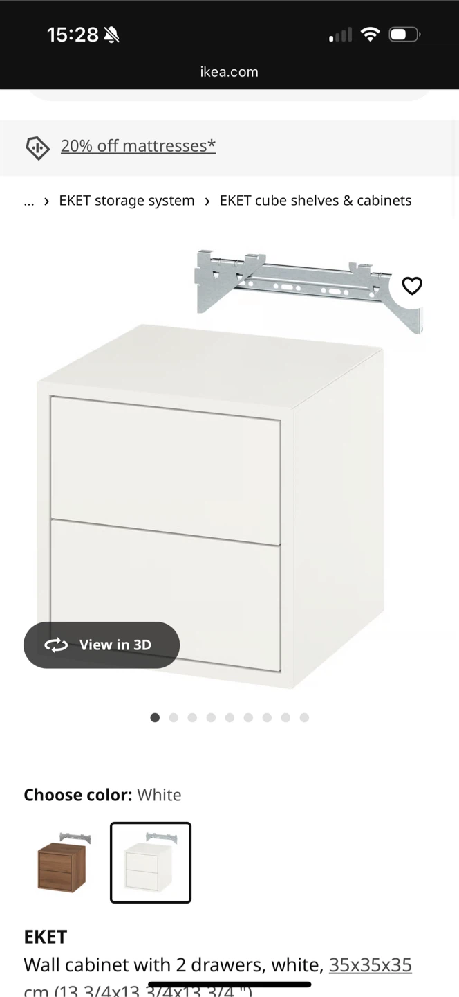 2 IKEA EKET White Wall Cabinets with 2 Drawers - 35x35x35cm