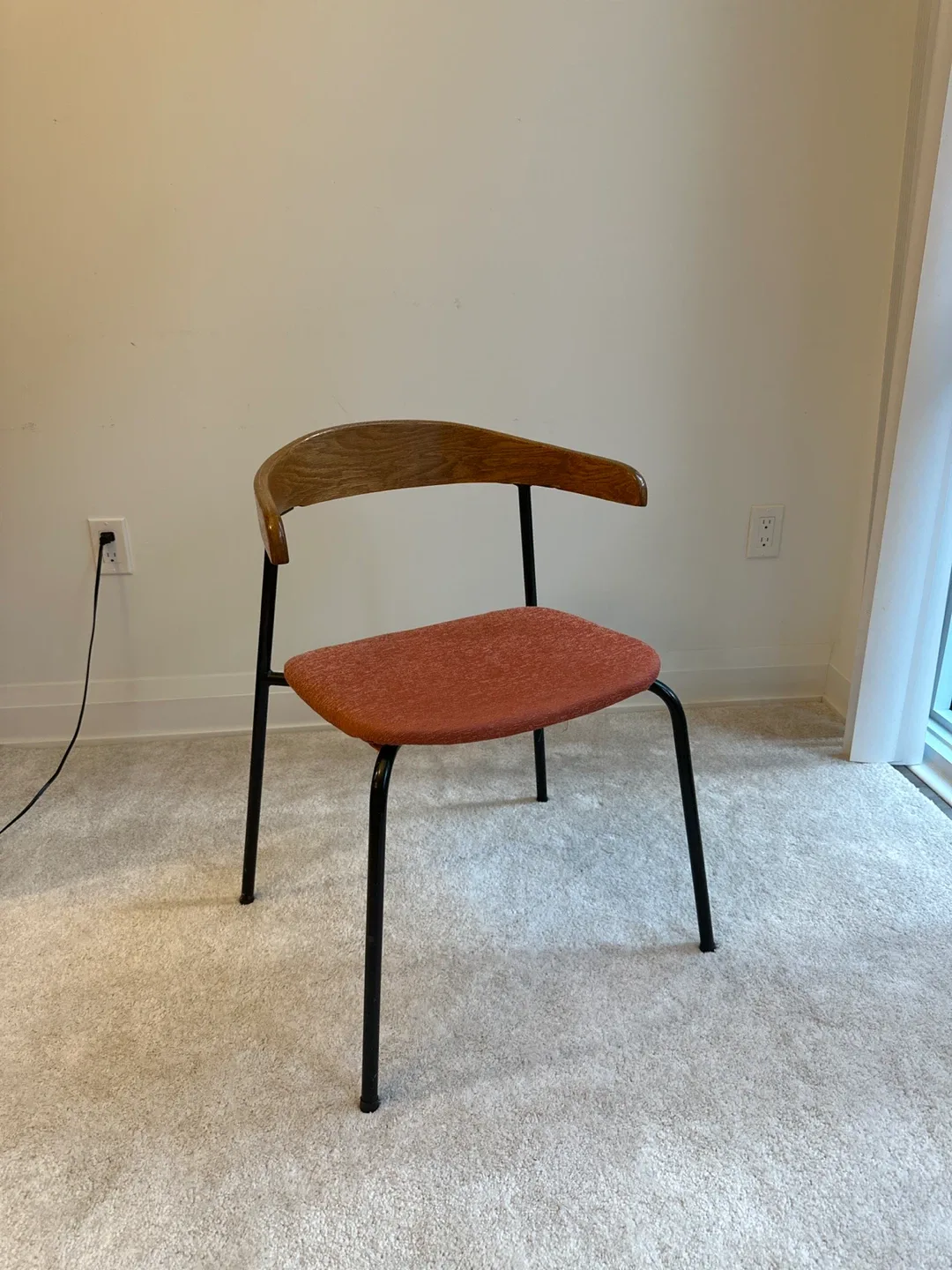 3 Mid-Century Modern Dining Chair - Wood & Orange Fabric thumbnail