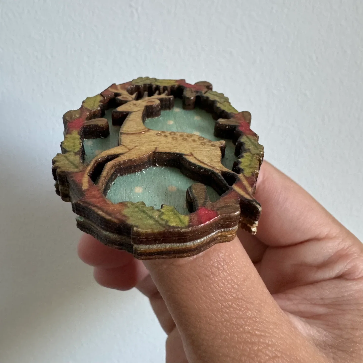 NEW 🧡🦌 Handcrafted Cottagecore Reindeer Wood Brooch image indicator(4)