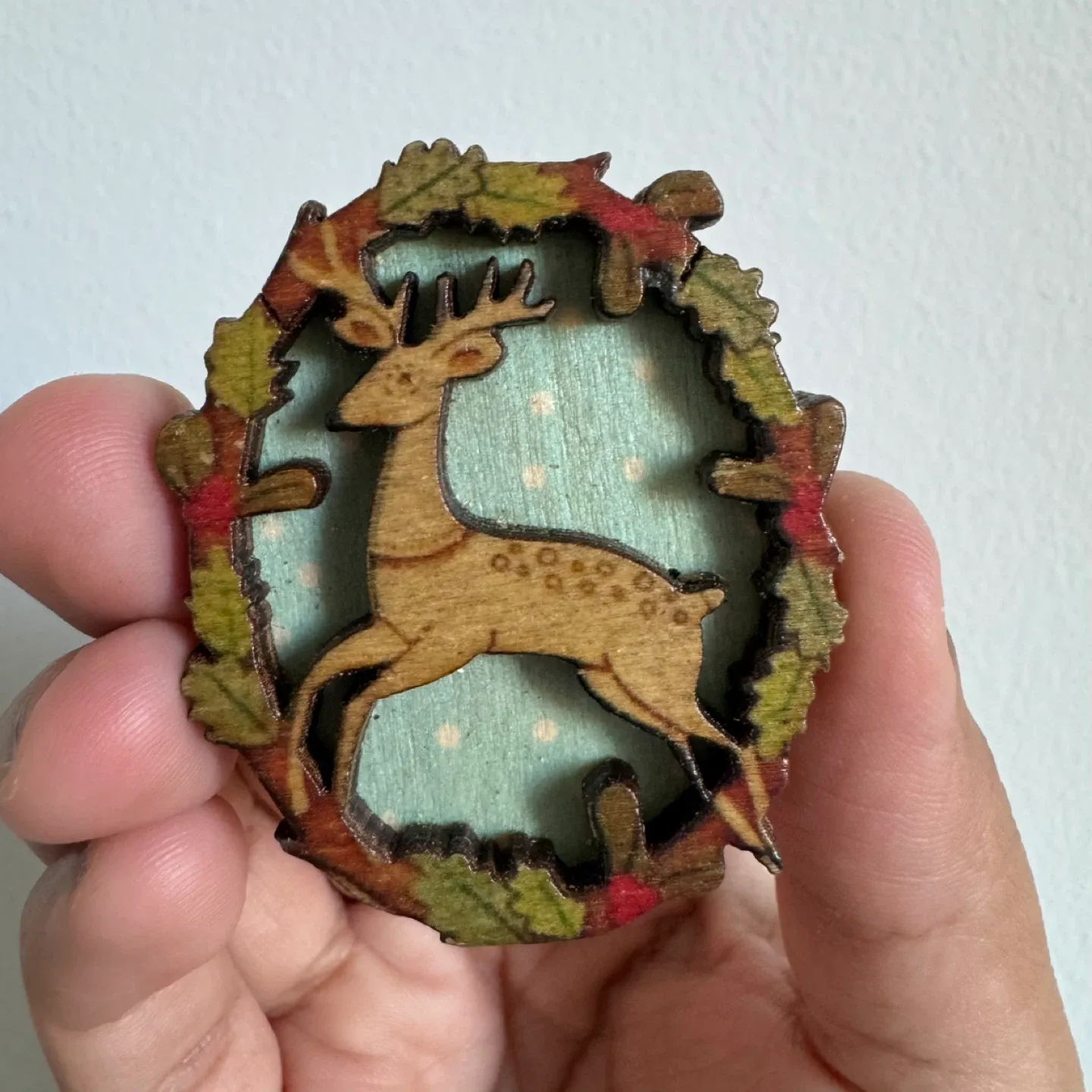 NEW 🧡🦌 Handcrafted Cottagecore Reindeer Wood Brooch image indicator(6)