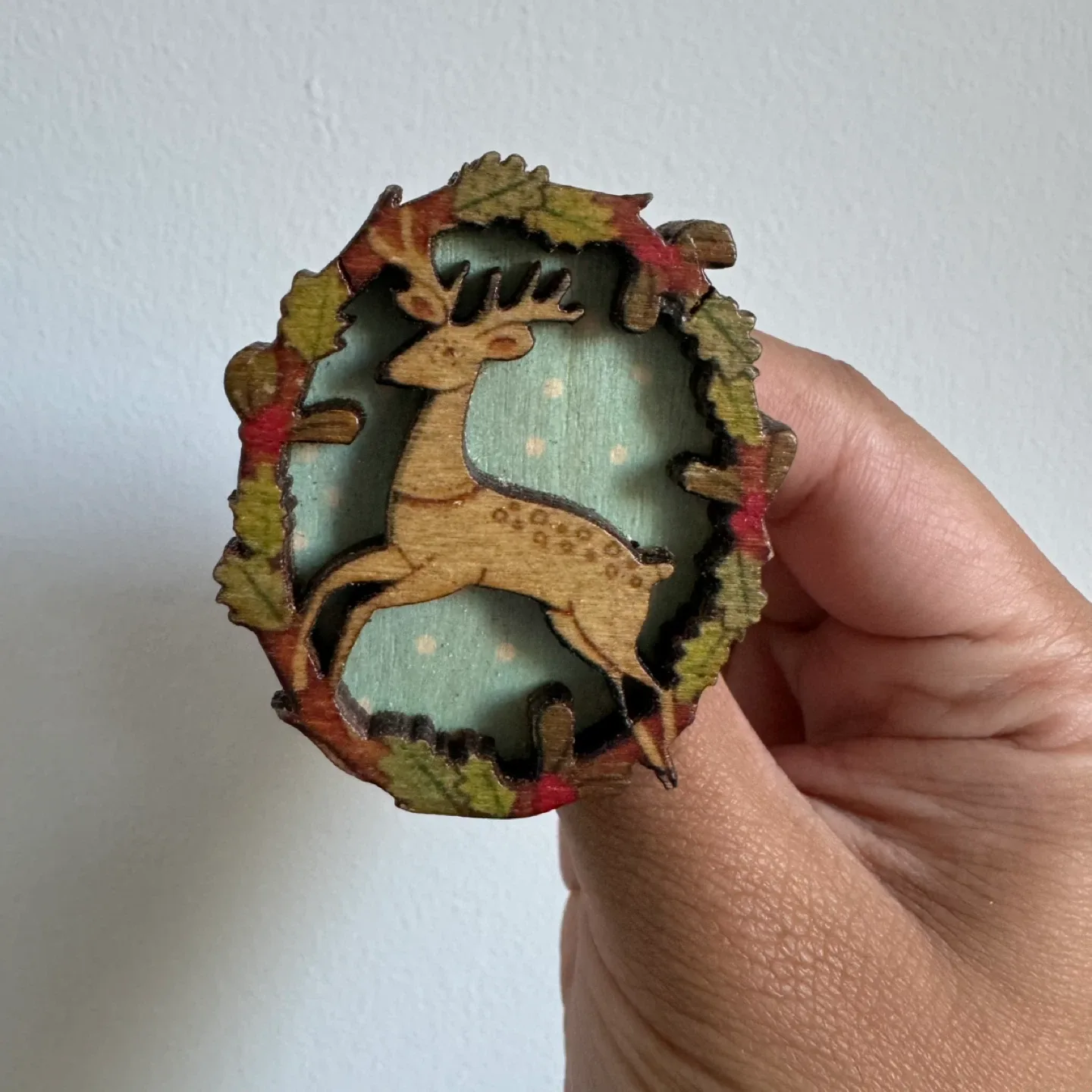 NEW 🧡🦌 Handcrafted Cottagecore Reindeer Wood Brooch image indicator(2)