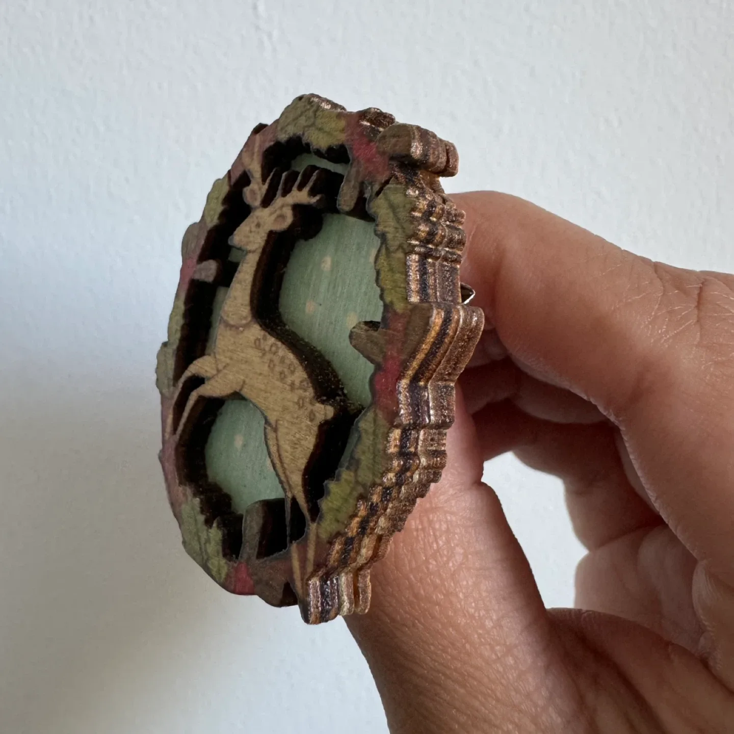 NEW 🧡🦌 Handcrafted Cottagecore Reindeer Wood Brooch image indicator(3)