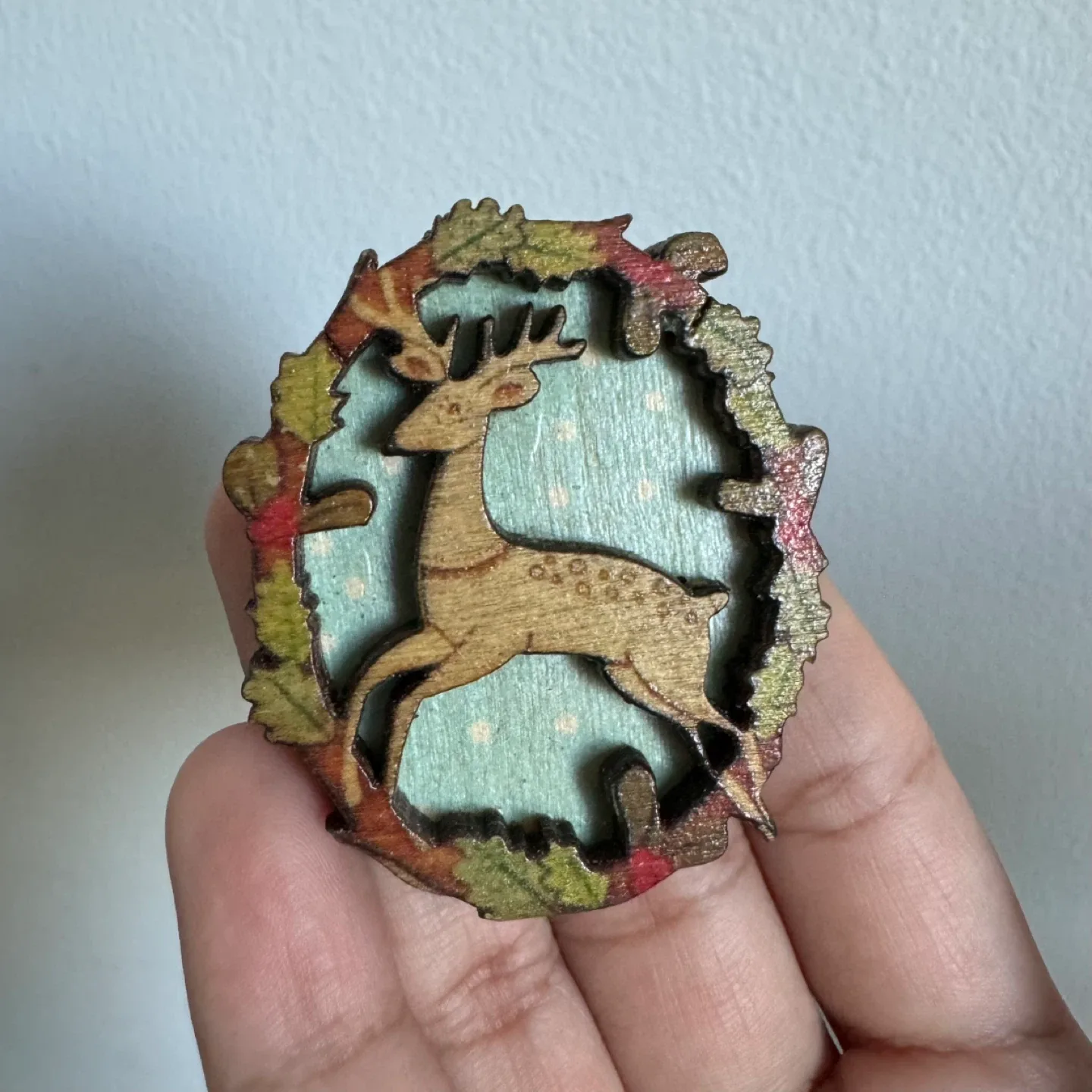 NEW 🧡🦌 Handcrafted Cottagecore Reindeer Wood Brooch image indicator(8)