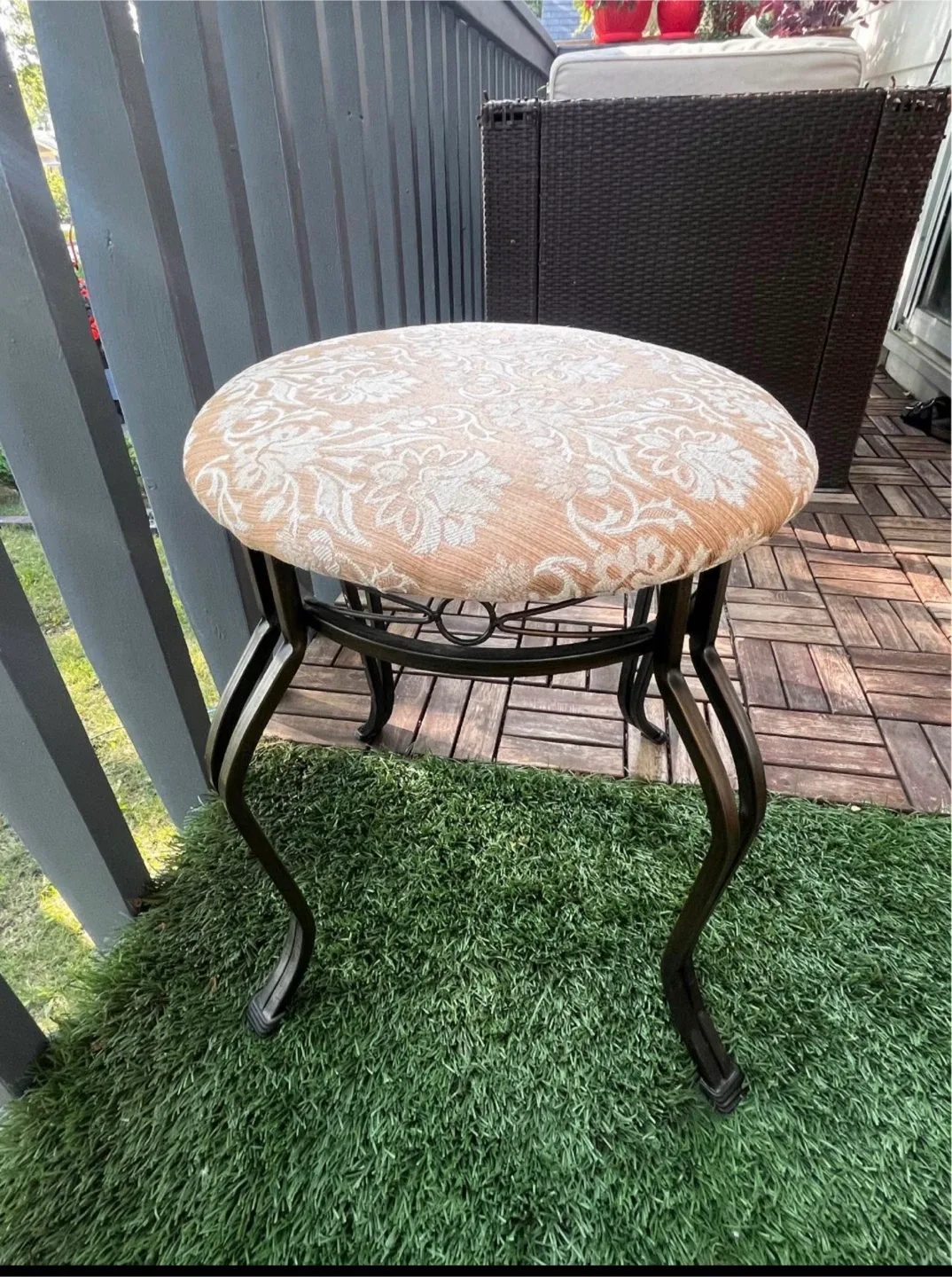 Retro Round Floral Patterned Metal Stool thumbnail