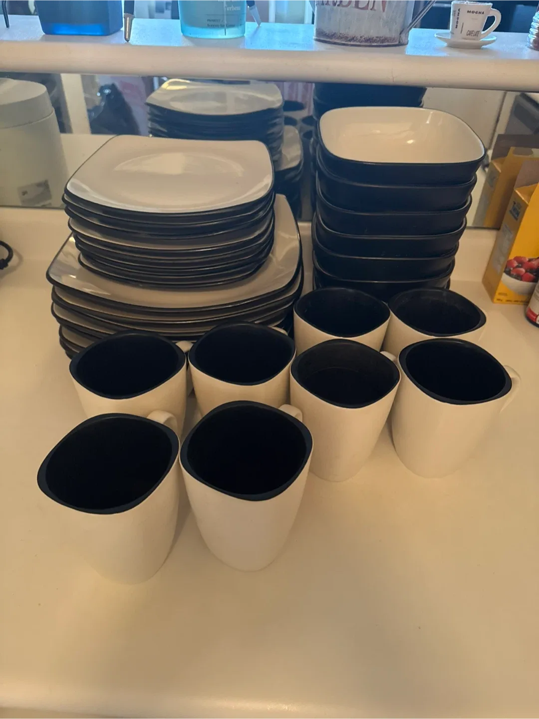 White & Black Dinnerware Set - Plates, Bowls & Mugs thumbnail