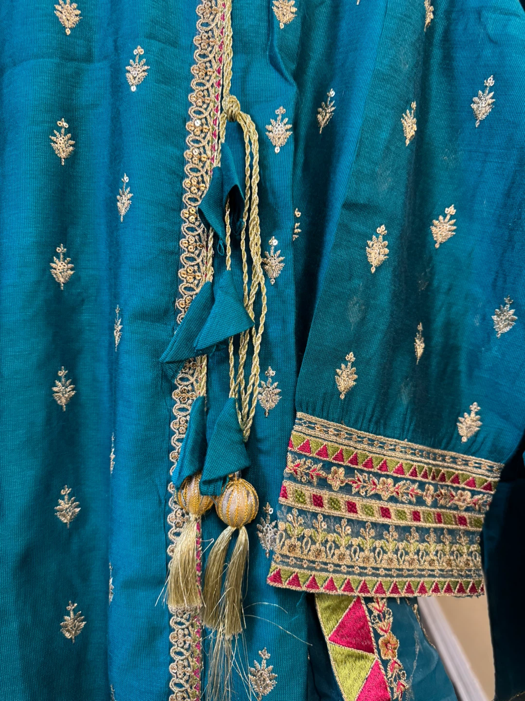 New Teal Embroidered khaadi net suit - photo 3