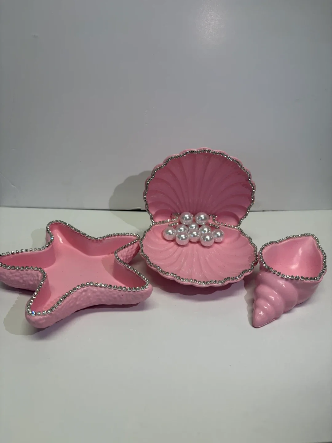 Handmade pink seashell set (3pieces) thumbnail