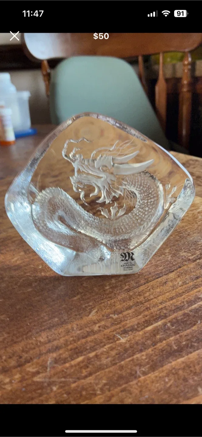 Mats Jonasson Full Lead Crystal Dragon Sculpture thumbnail