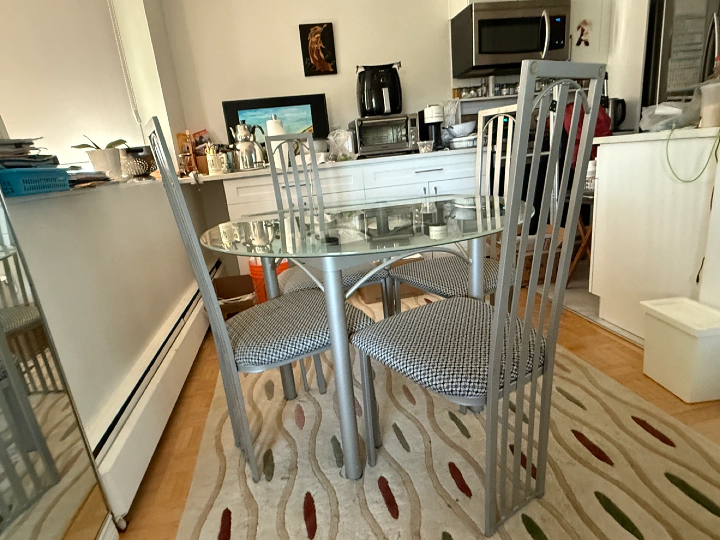Glass Round Dining Table with 4 Chairs