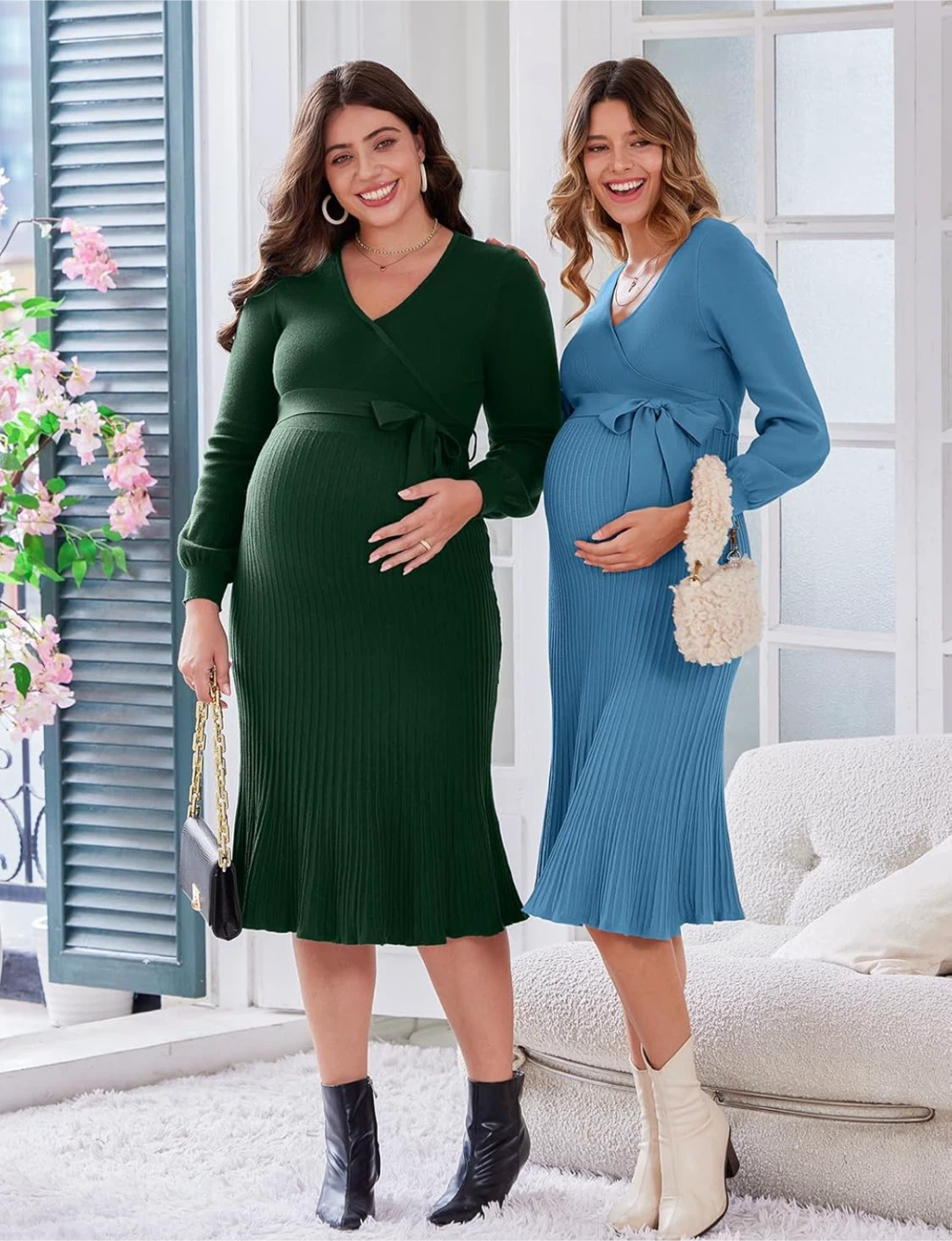 NEW! V FOR CITY Blue Maternity Wrap Sweater Dress - photo 4