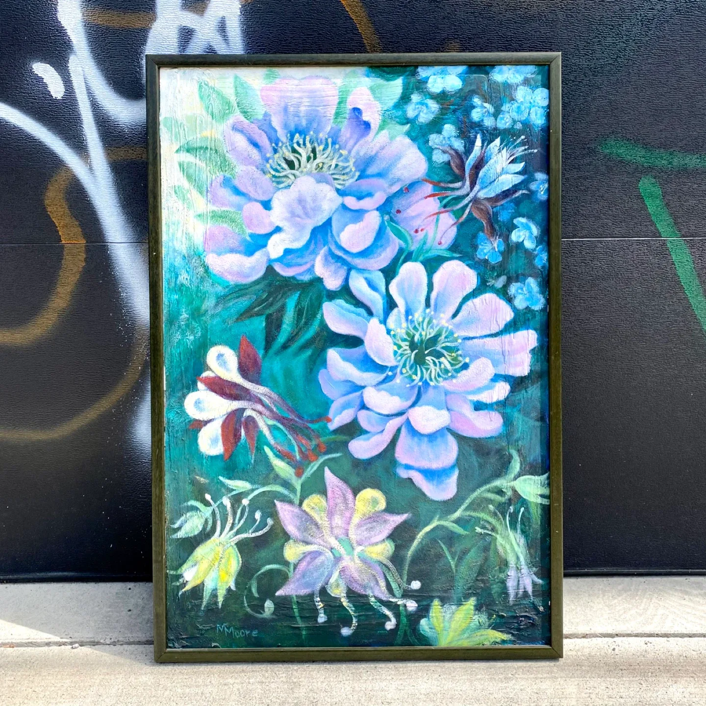 Large Framed Vintage Floral Painting thumbnail