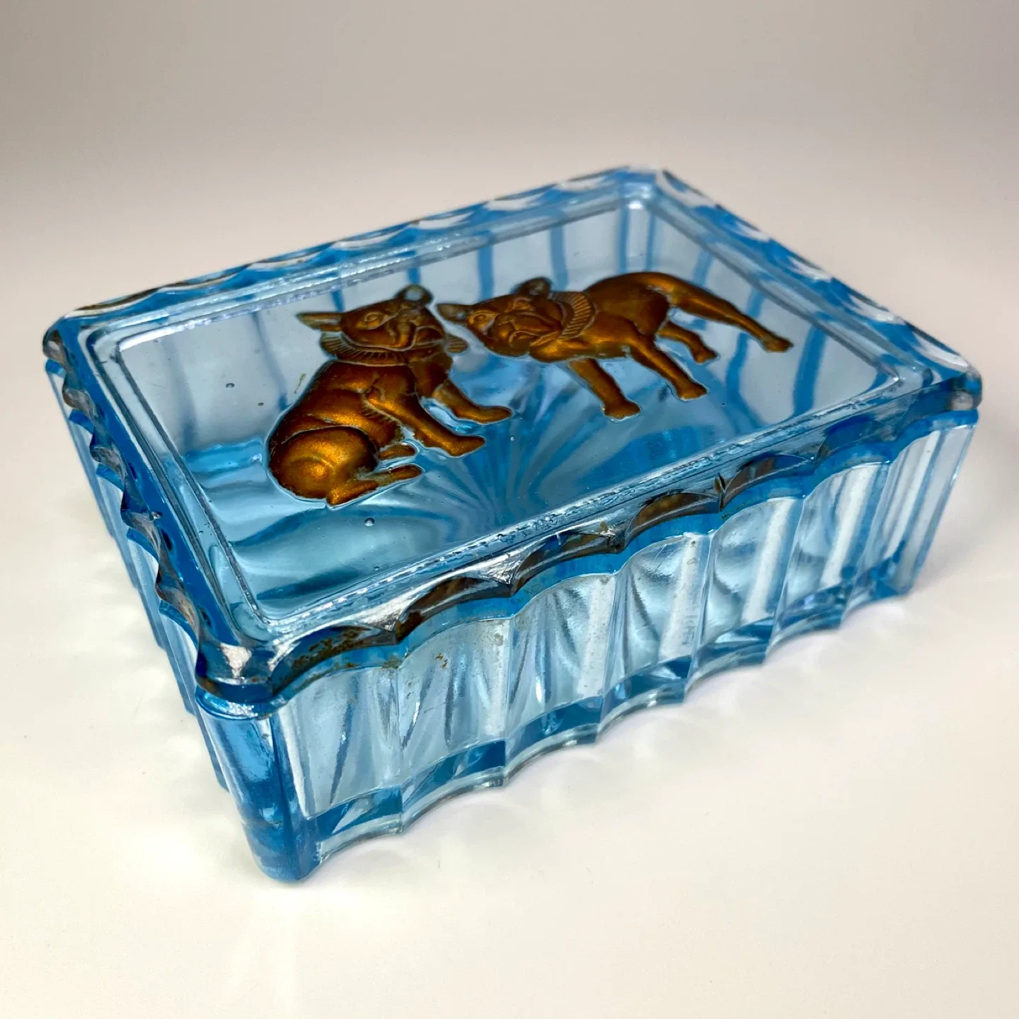 Vintage Blue Glass Bulldog Trinket Box thumbnail