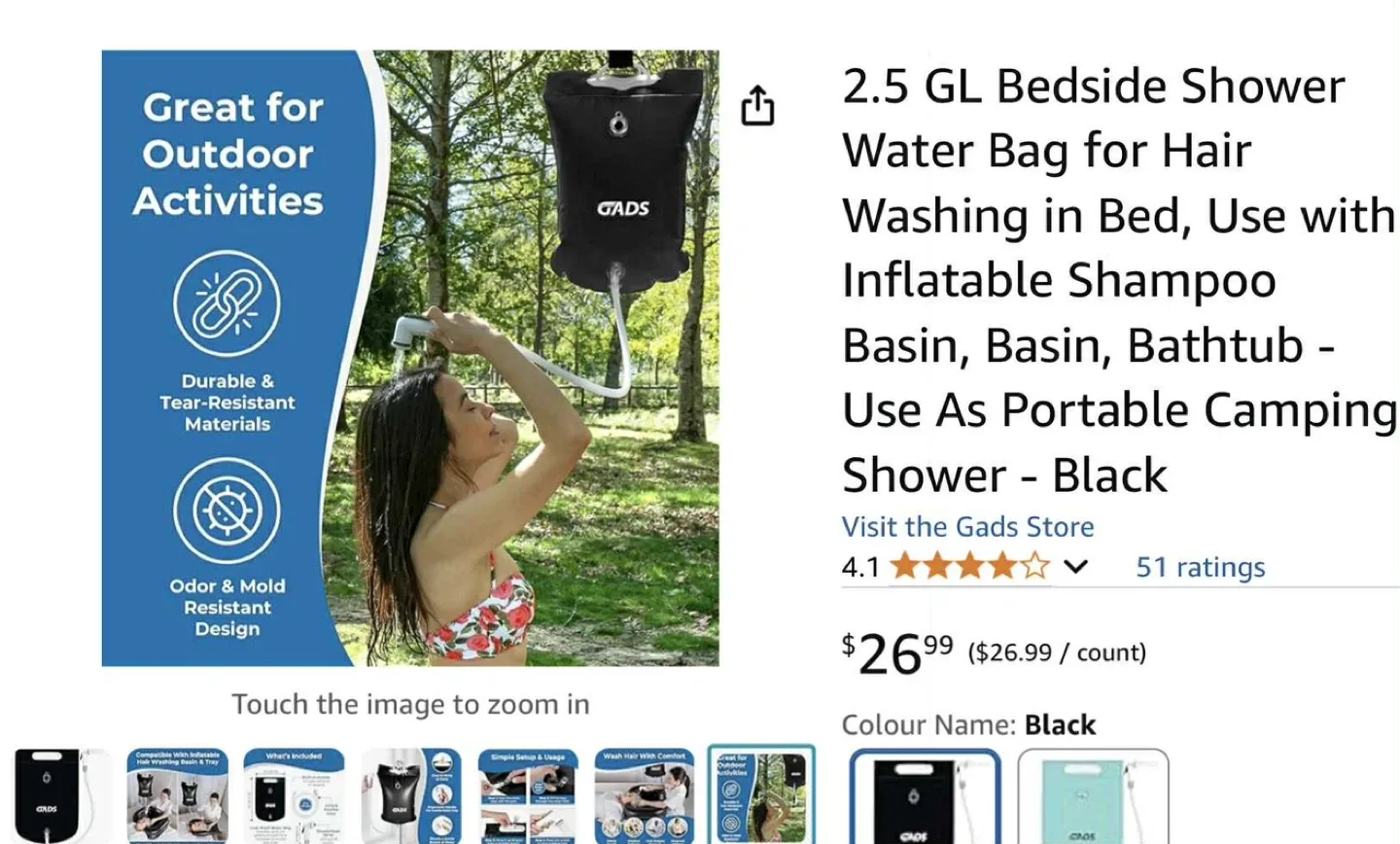 Gads 2.5 GL Bedside Shower Water Bag - Black image indicator(3)