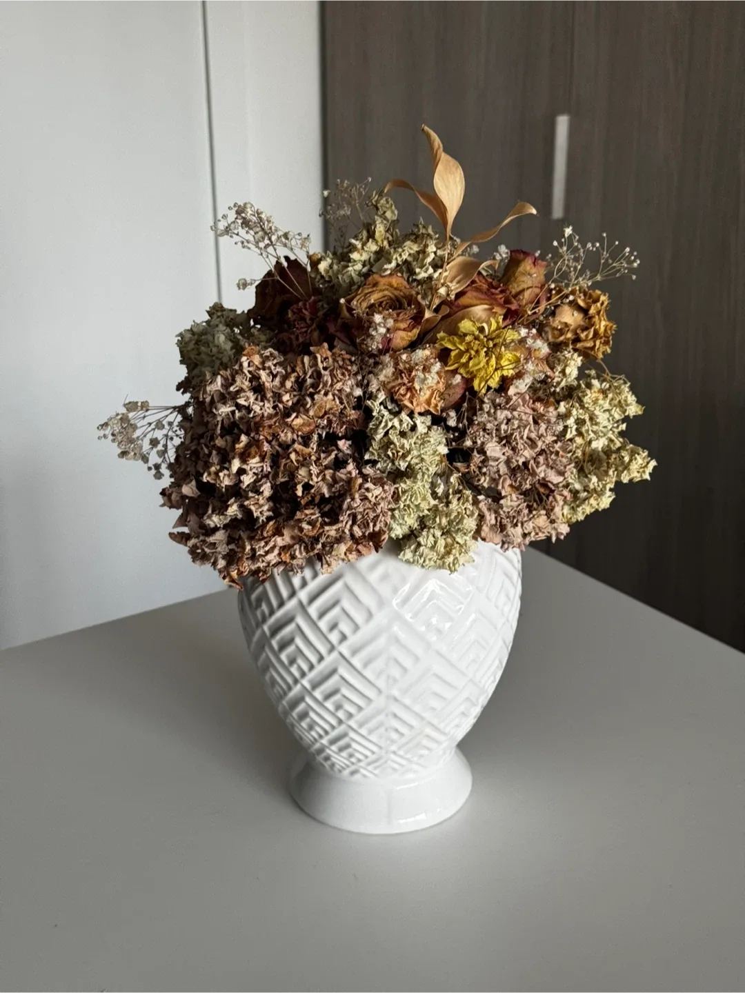 Dried Flower Arrangement in White Vase thumbnail