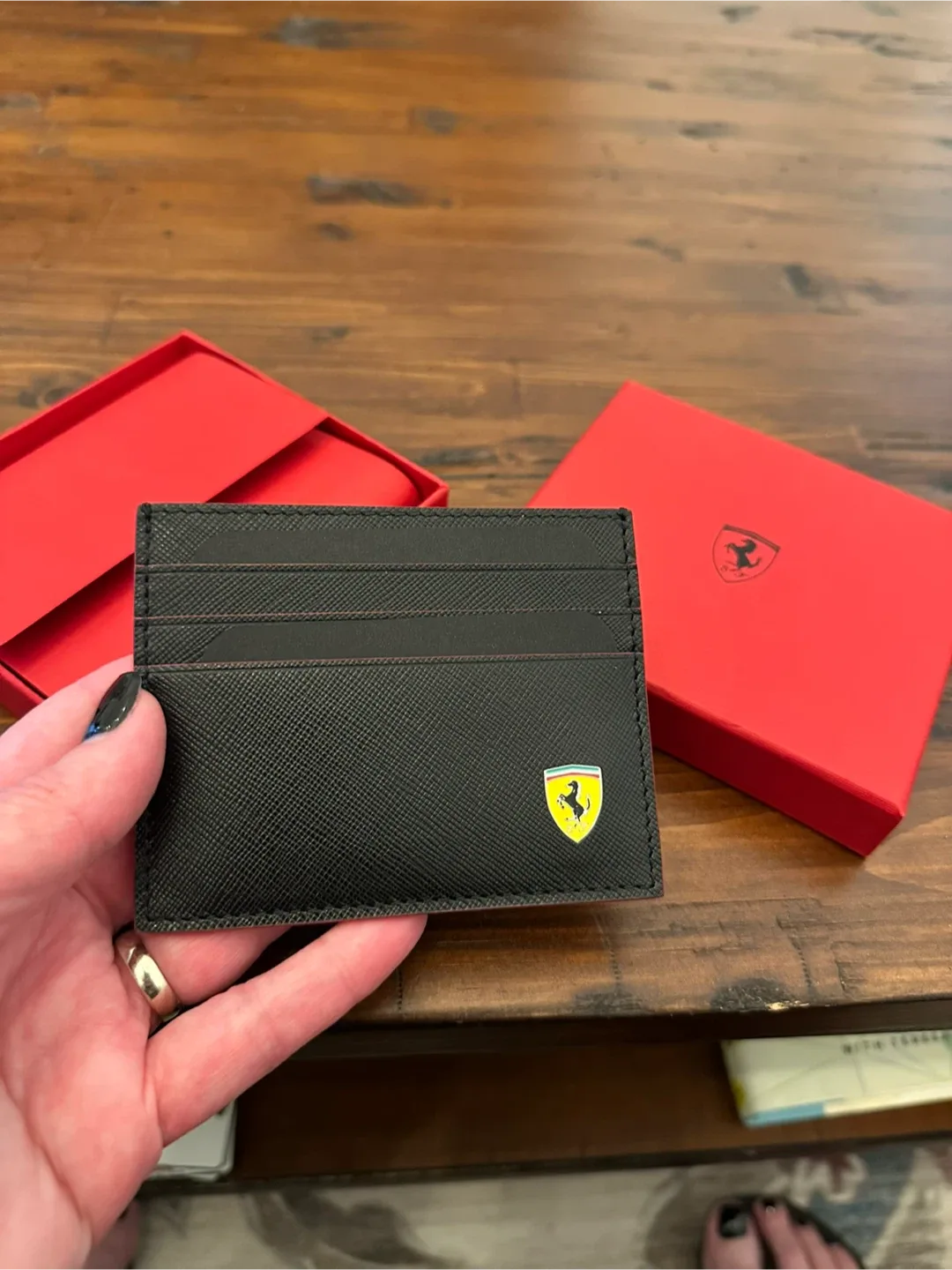 Authentic Ferrari Card Holder Wallet - Black Leather image indicator(3)