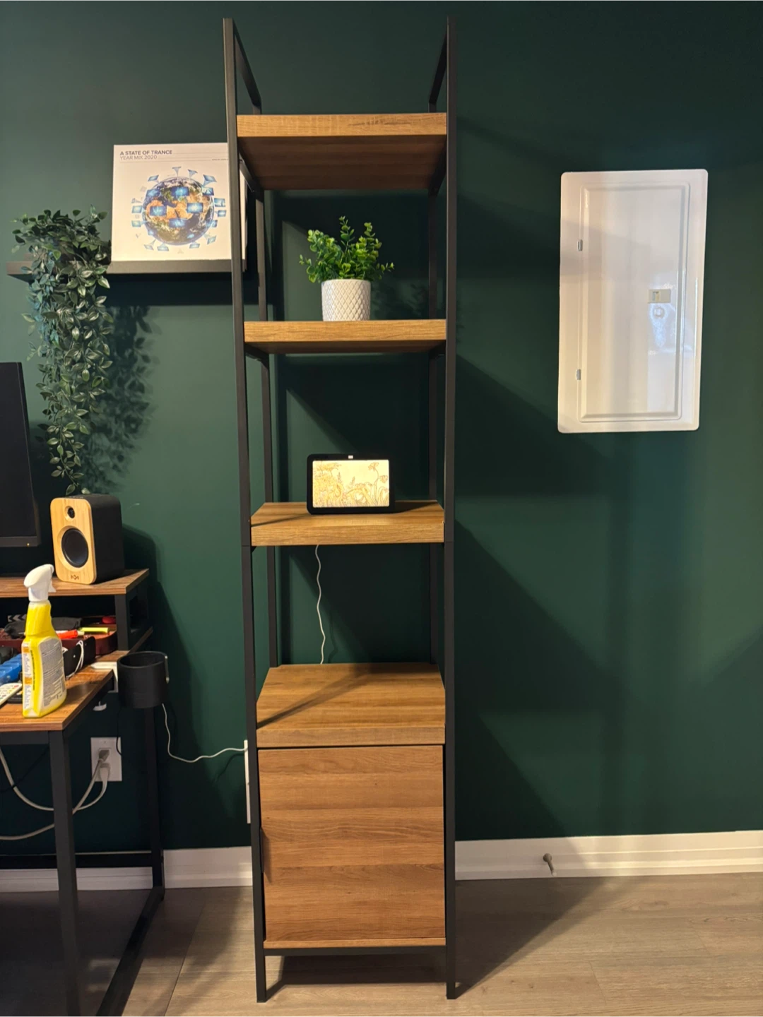 Wood and Metal Bookshelf with Cabinet