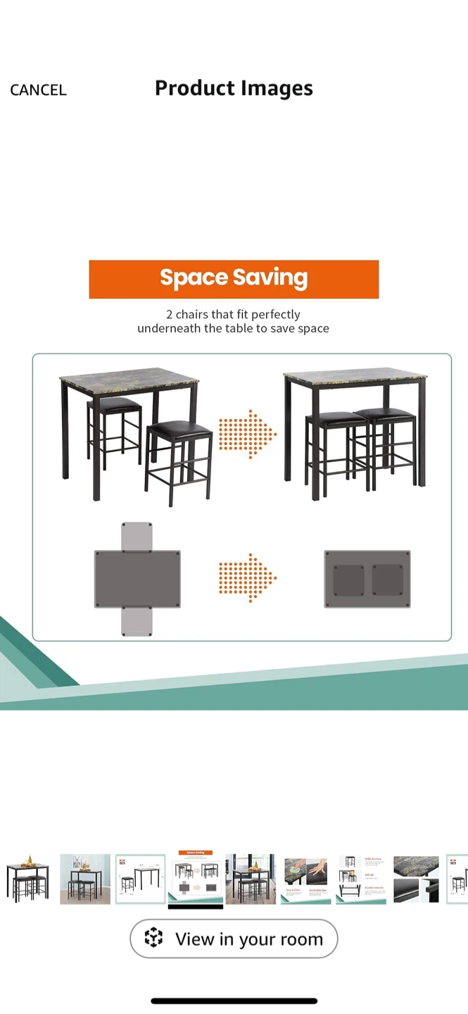 Bar Height Dining Table with 2 Stools - photo 4