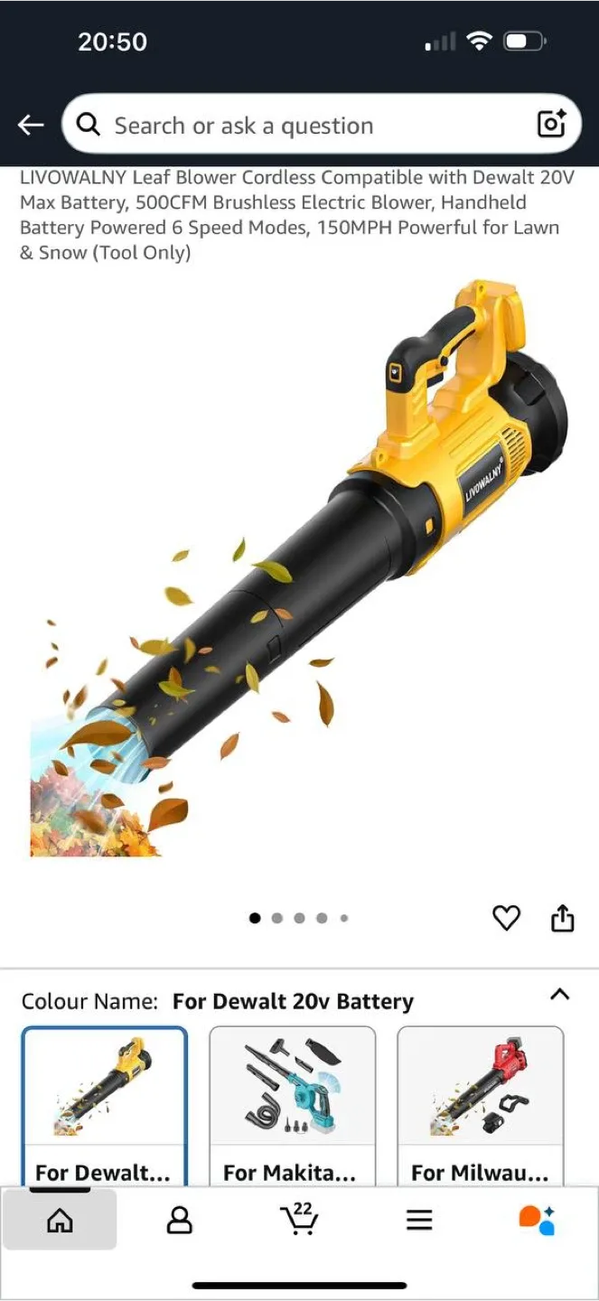 NEW LIVOWALNY Cordless Leaf Blower thumbnail