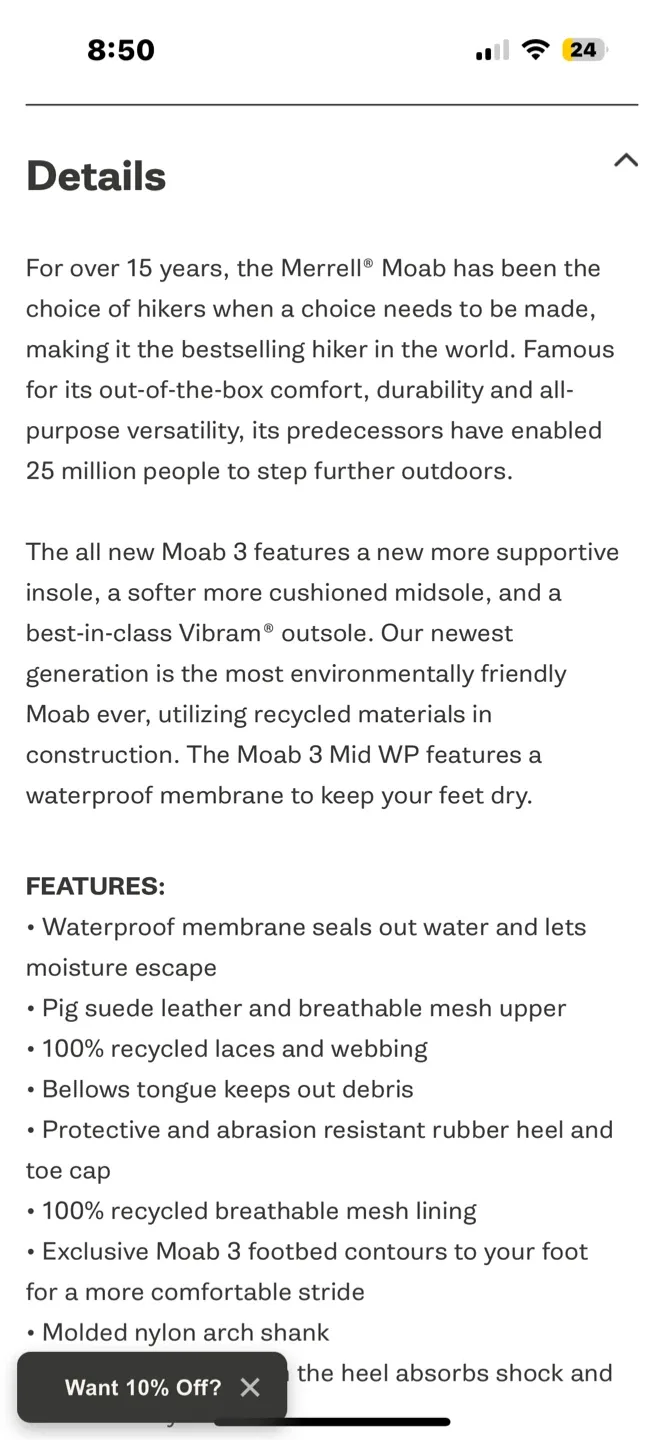 Merrell Moab 2 Mid Waterproof Hiking Boots - Brown image indicator(9)