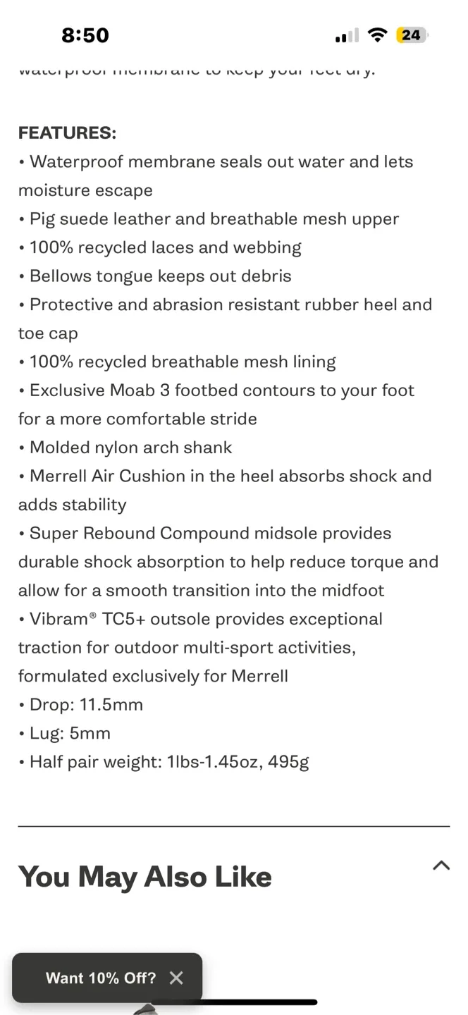 Merrell Moab 2 Mid Waterproof Hiking Boots - Brown image indicator(10)