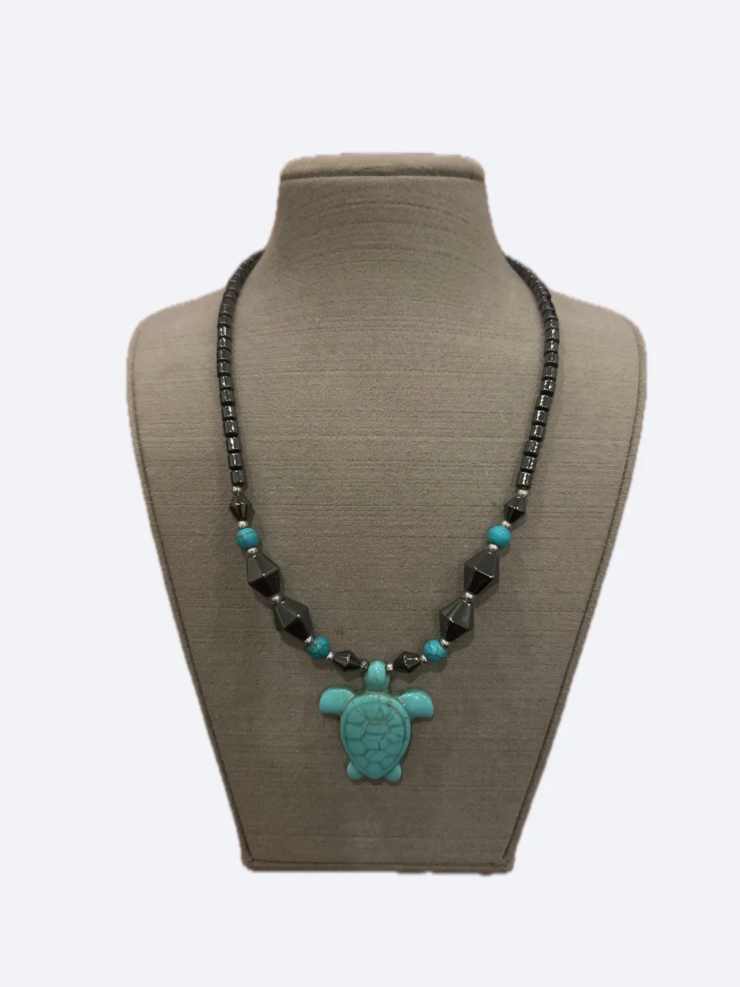 Turtle Pendant Necklace - Turquoise & Black Beads