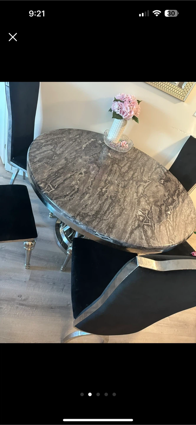 Dining Table with 5 Chairs - Black & Marble - photo 2