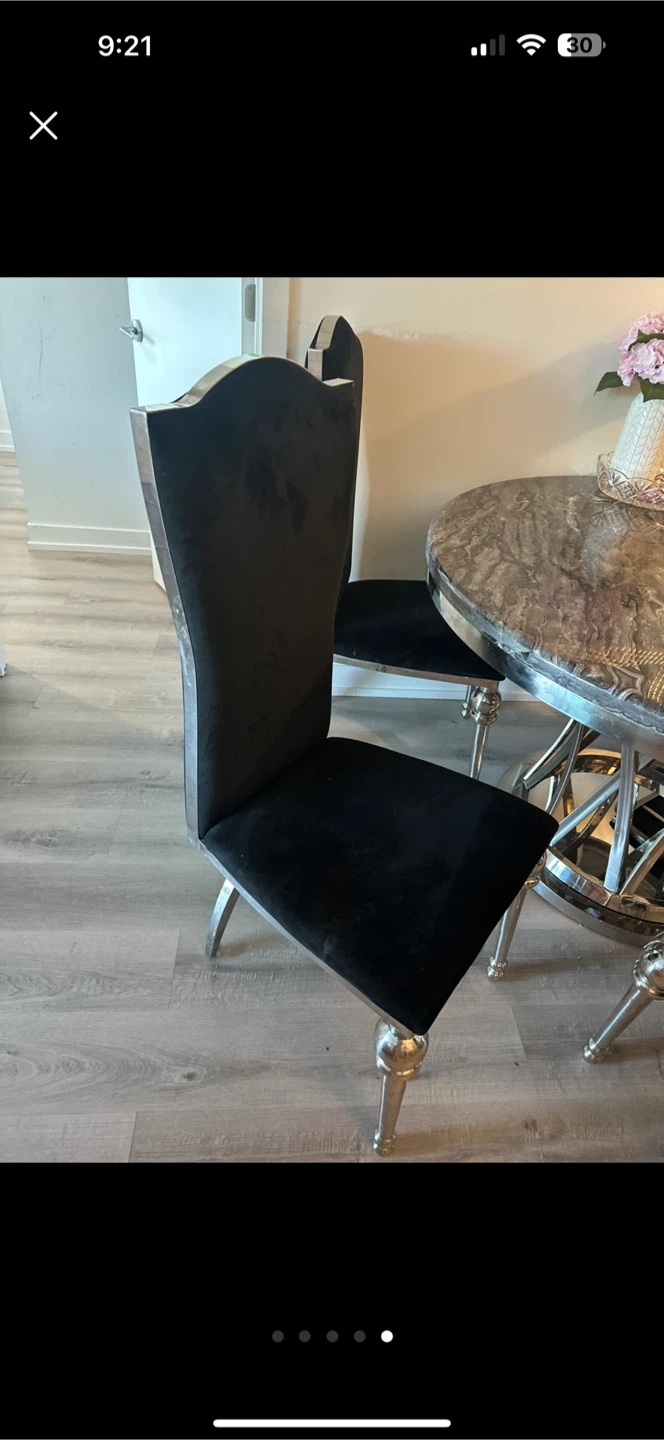 Dining Table with 5 Chairs - Black & Marble - photo 4