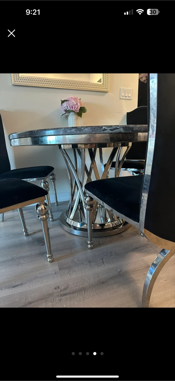Dining Table with 5 Chairs - Black & Marble - photo 5