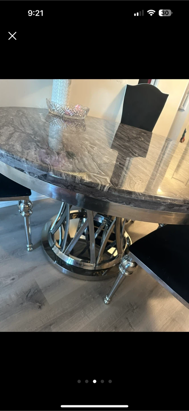 Dining Table with 5 Chairs - Black & Marble - photo 3