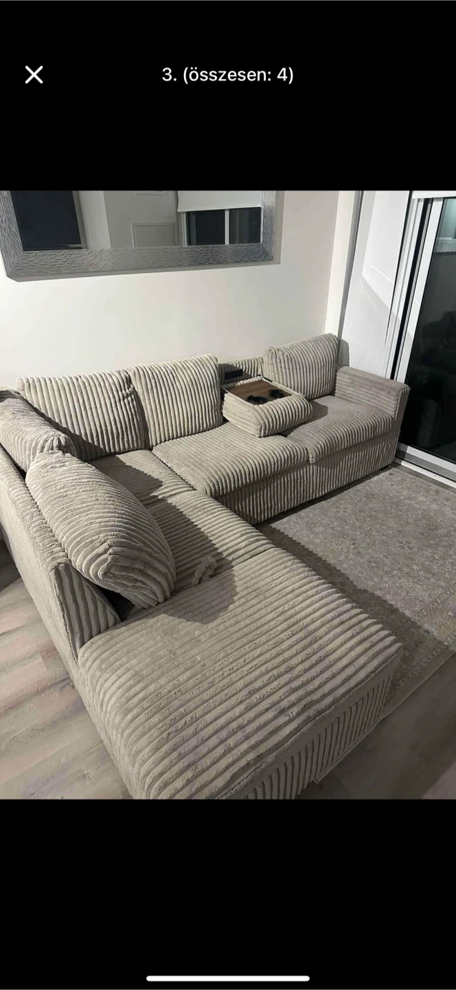 Corduroy Sectional Sofa with Cup Holders - photo 2
