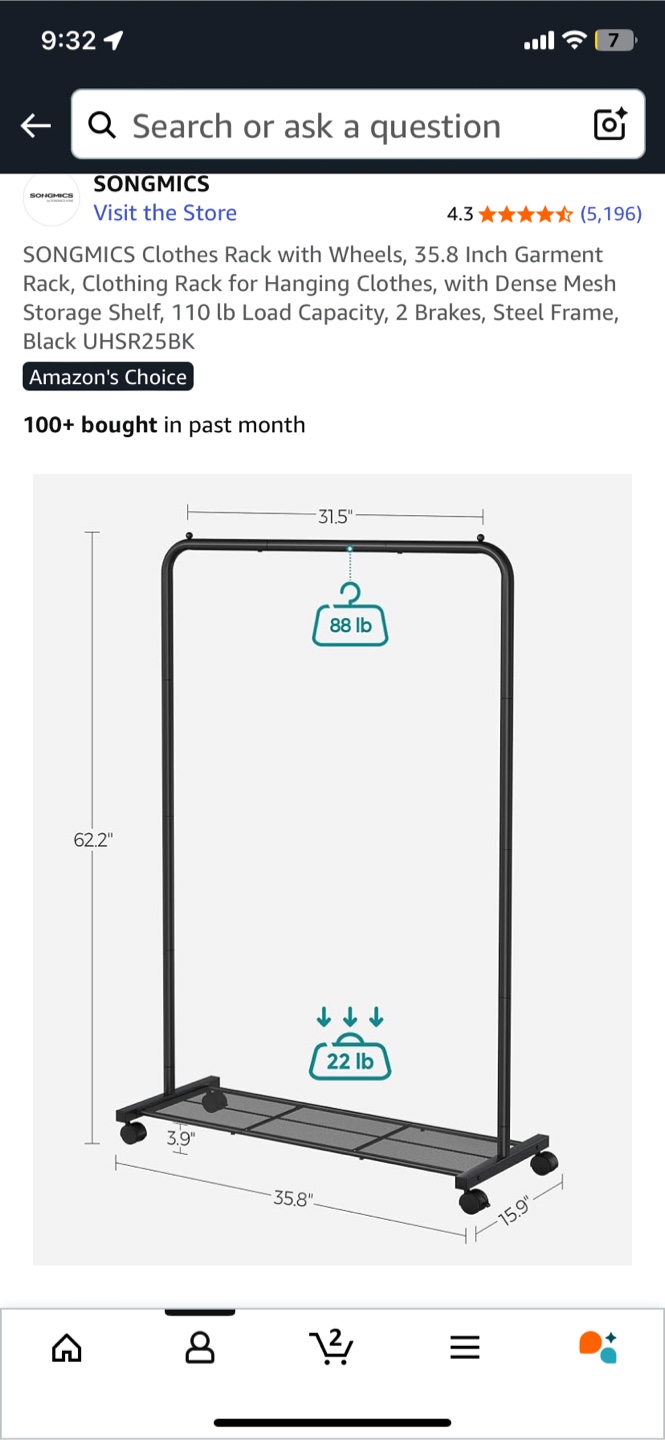 Clothes Rack - Black Steel Frame - photo 2