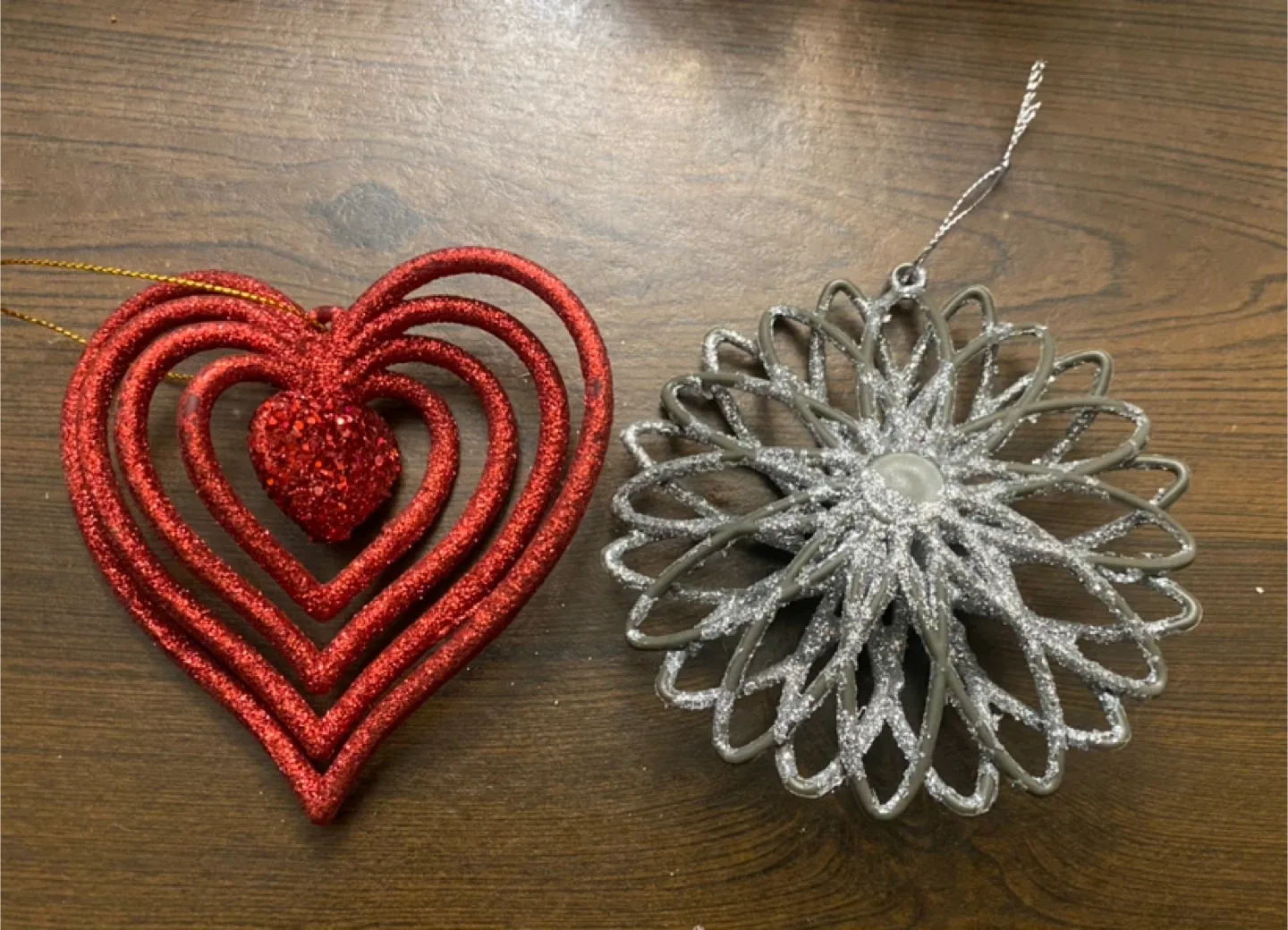 Red Heart & Silver Snowflake Christmas Ornaments thumbnail