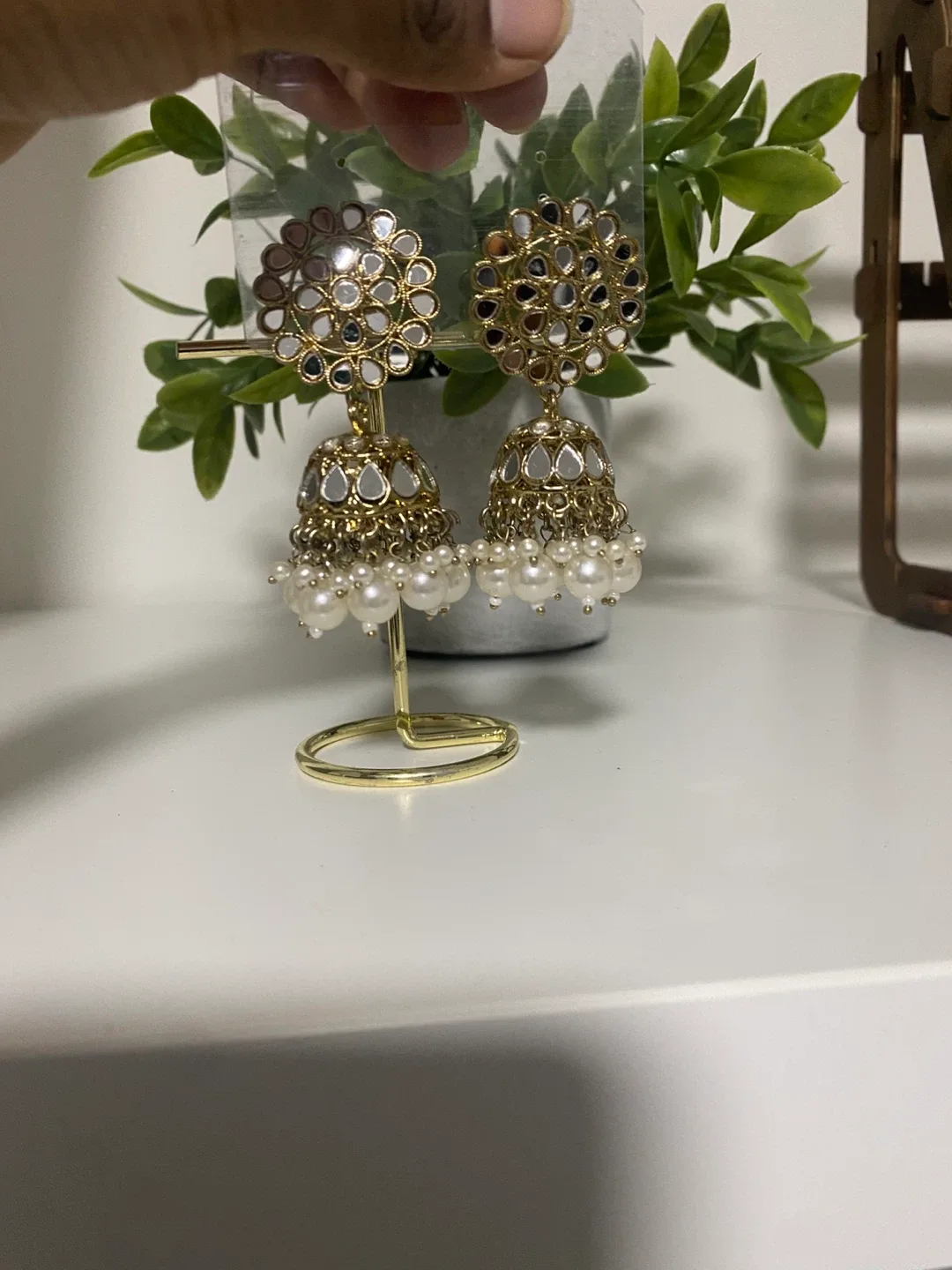 Jhumka Earrings with Pearls - Gold thumbnail