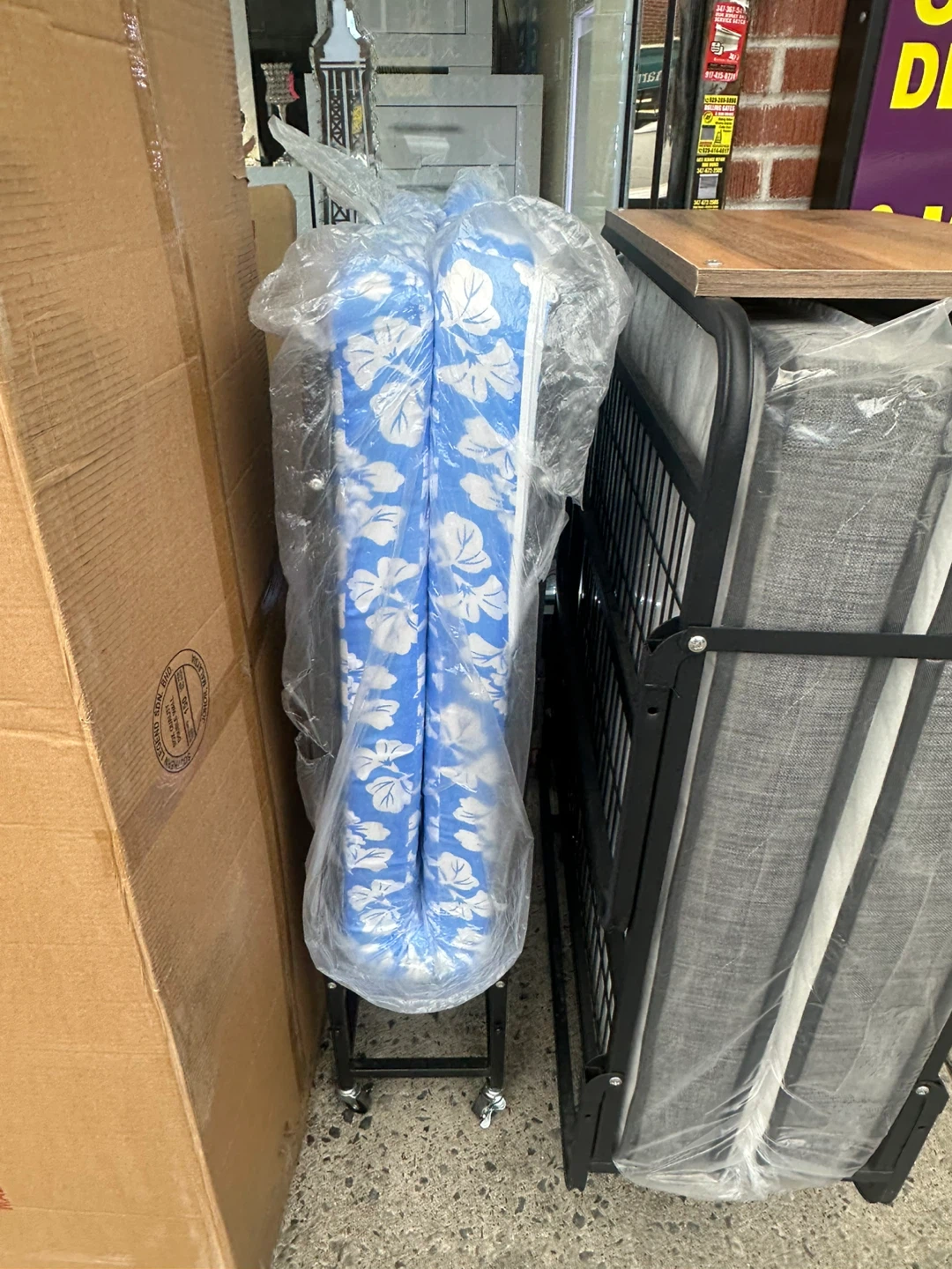 Folding Bed Frame - Blue Floral Mattress