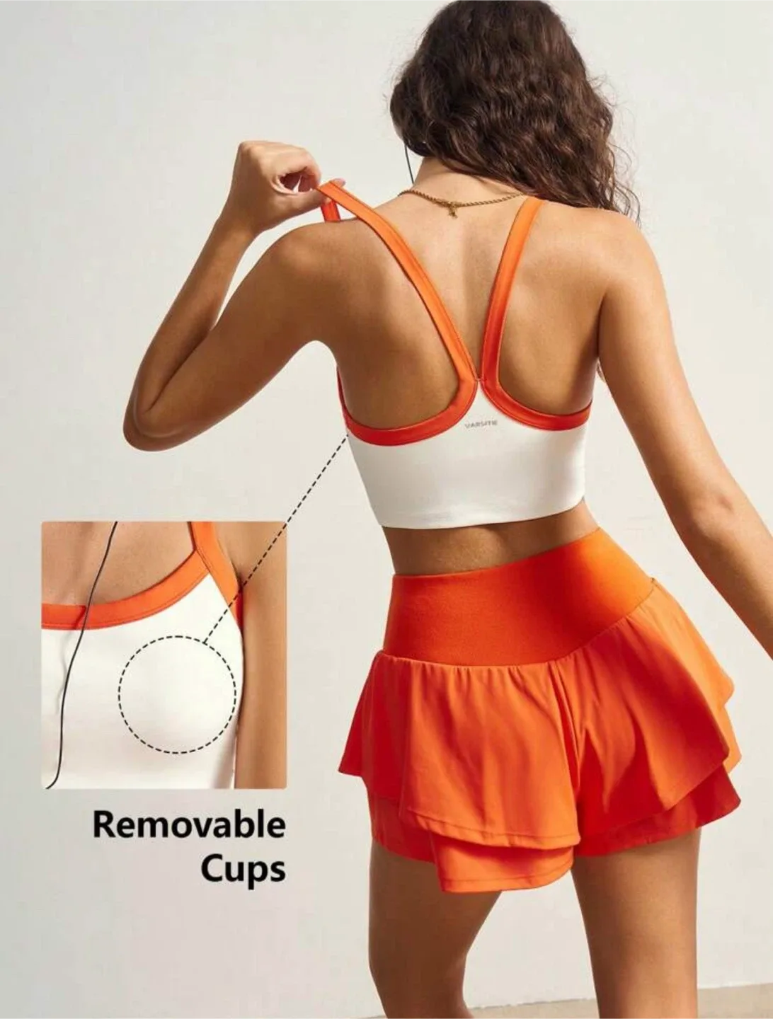 [NEW] Varsity Set: Bra Top & Skort - Orange & White thumbnail