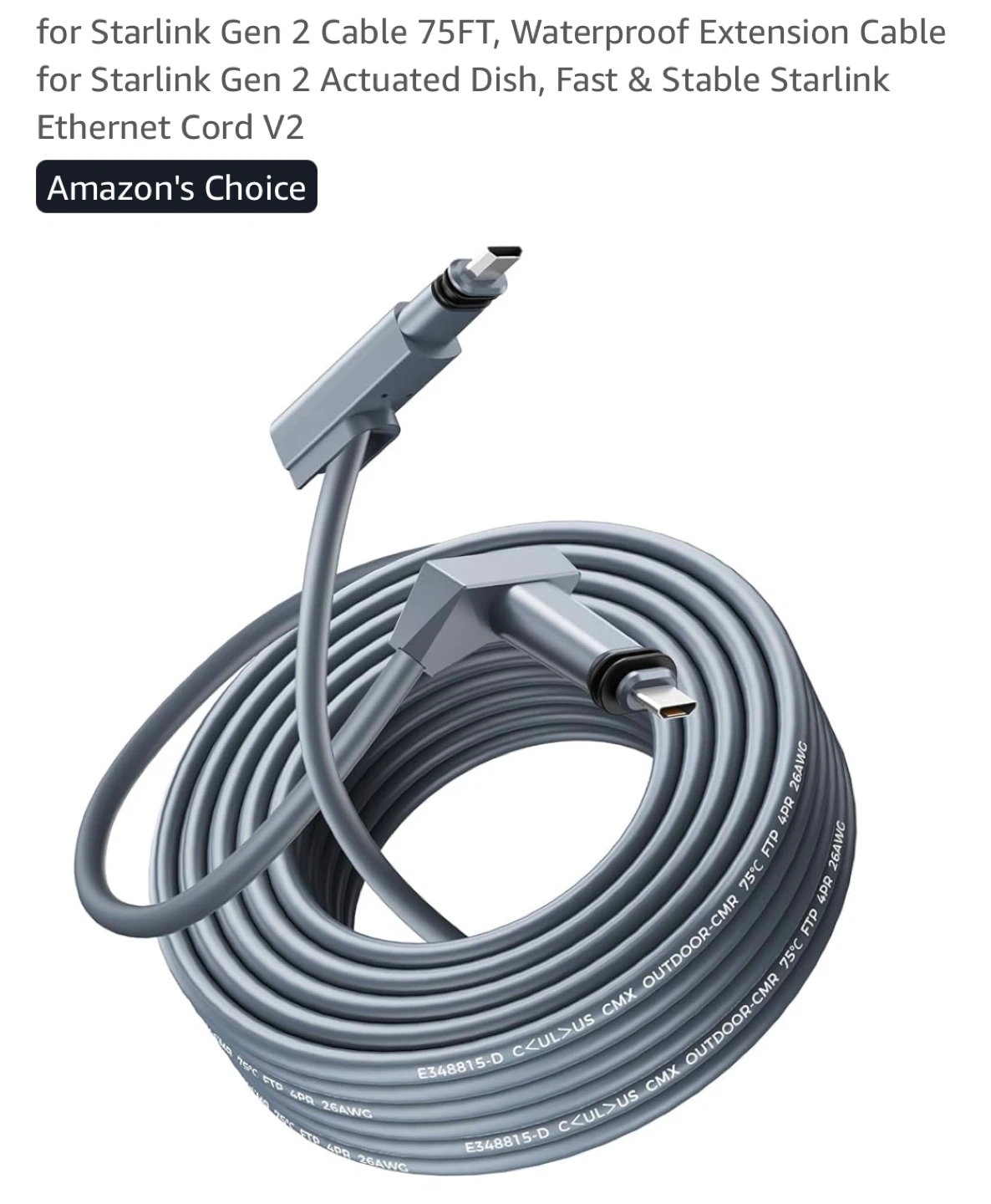 Starlink Gen 2 75FT Waterproof Extension Cable