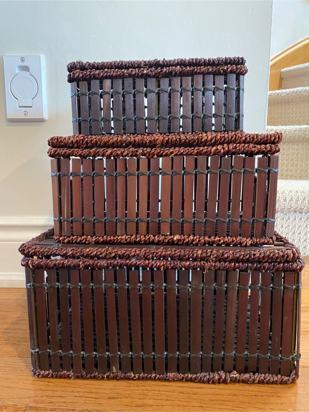 Brown Wicker Storage Baskets (Set of 3)