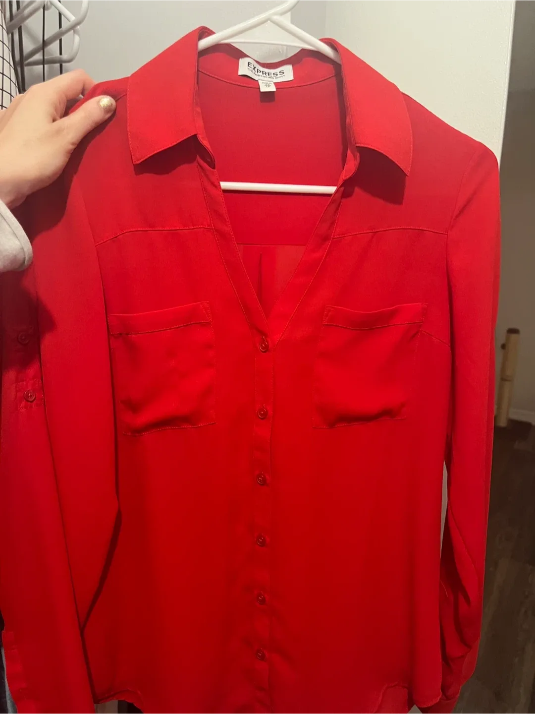 Red button down office top thumbnail