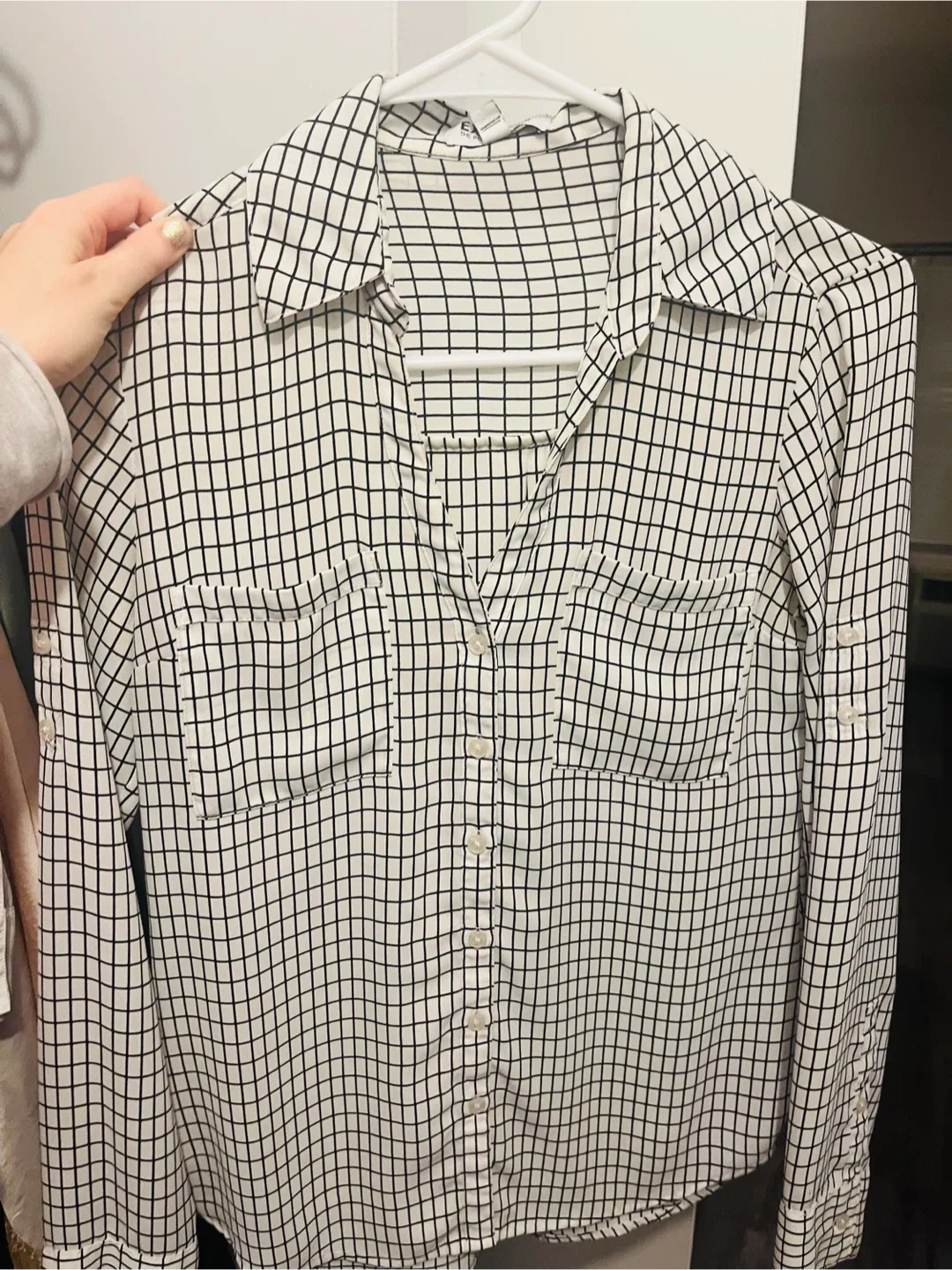White/black button down office top thumbnail